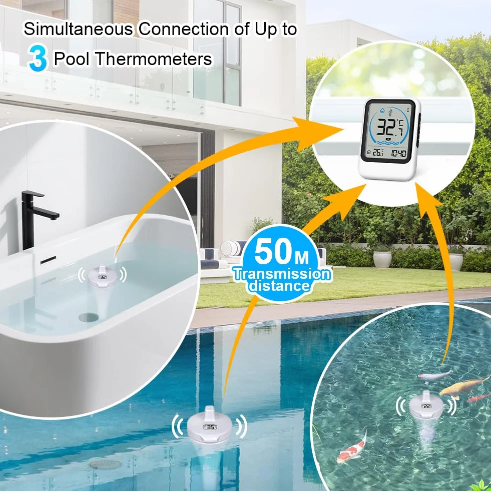 OFFCUP Thermomètre Piscine Flottant Sans Fil IP67 Étanche Numérique Intérieur Extérieur