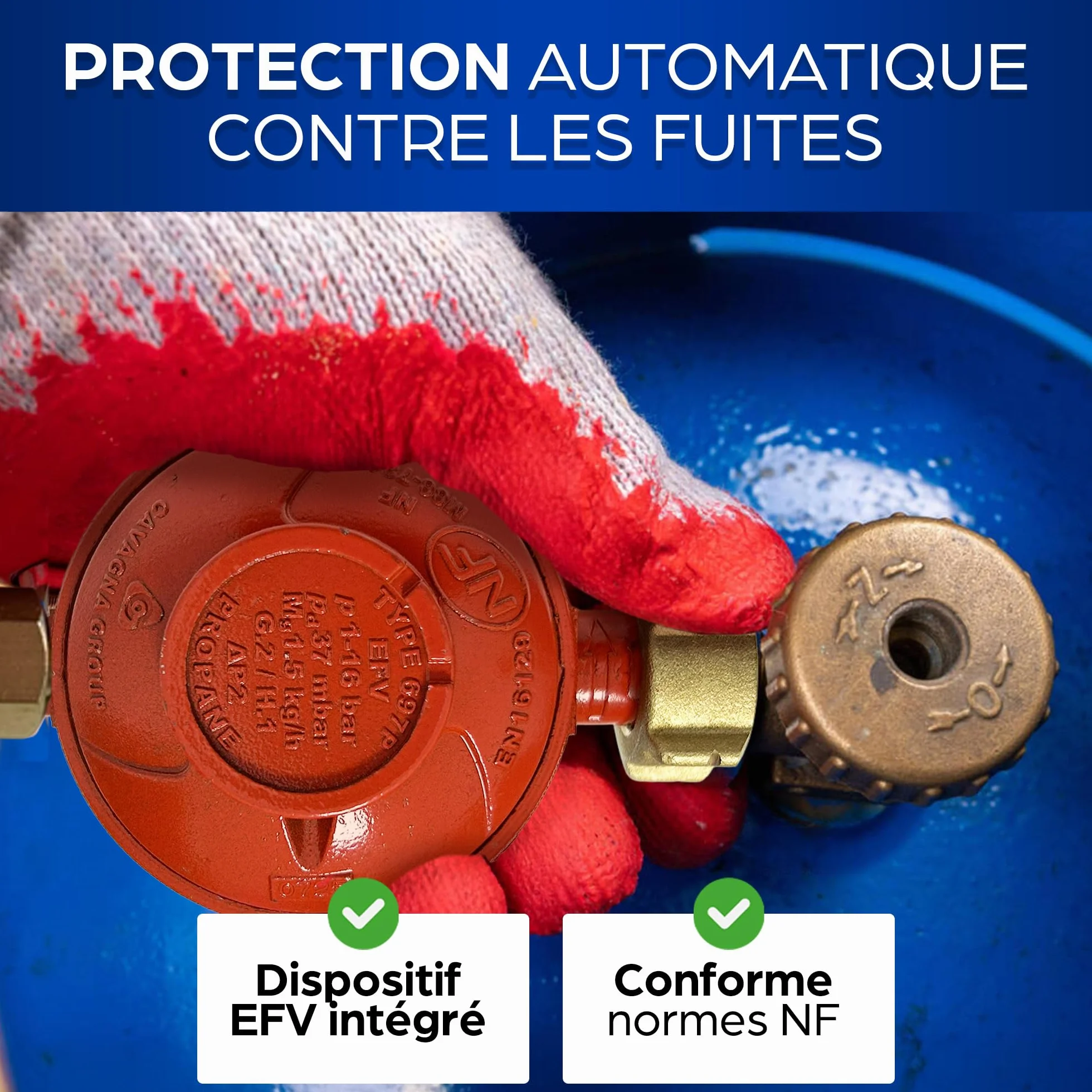 Détendeur Gaz Propane 37 Mbar avec Sécurité Excès de Débit – Raccord G.2 Bouteille 13 Kg ou 35 Kg – Sortie Filetée 20x150 – Débit 1,5 Kg/h – Pour Barbecue, Plancha, Chauffage – Conforme NF En 16129