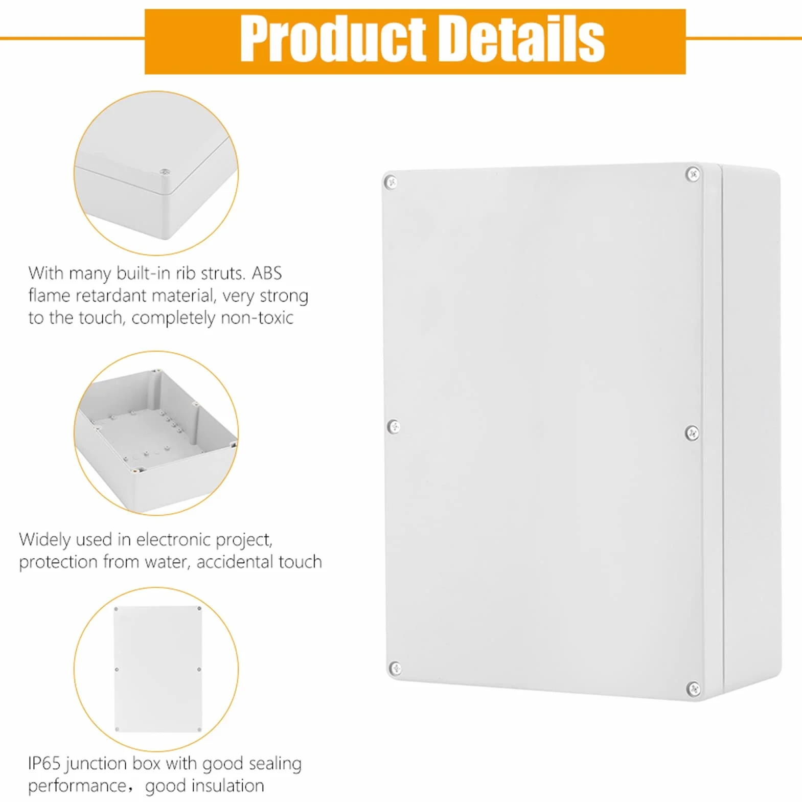 Akozon Étanche Boîtier Électronique ABS 263x185x95 mm Boîte de Jonction Blanche