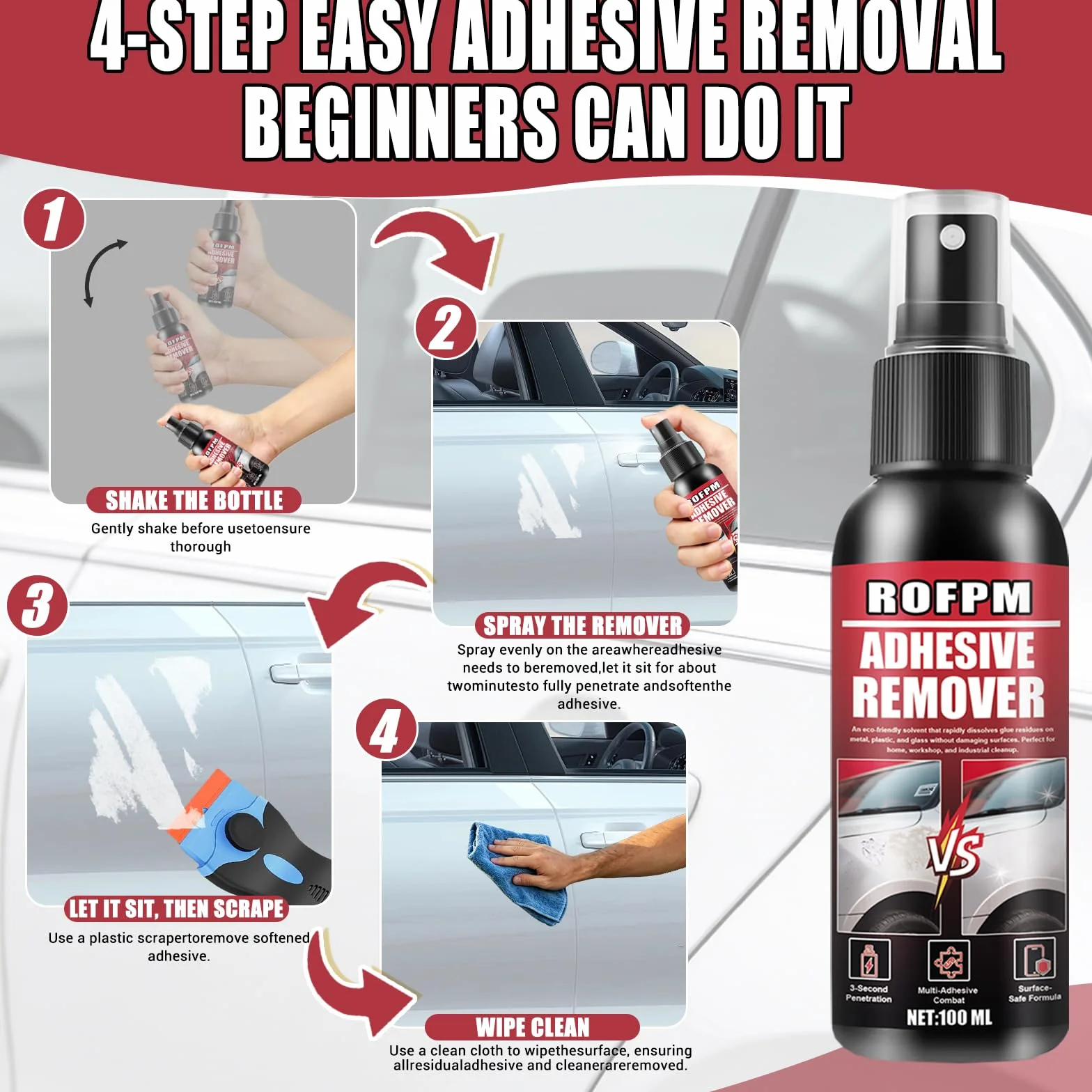 Dissolvant Colle Forte, Spray Décapant Adhésif, Retire Étiquettes et Résidus, 2 Pièces