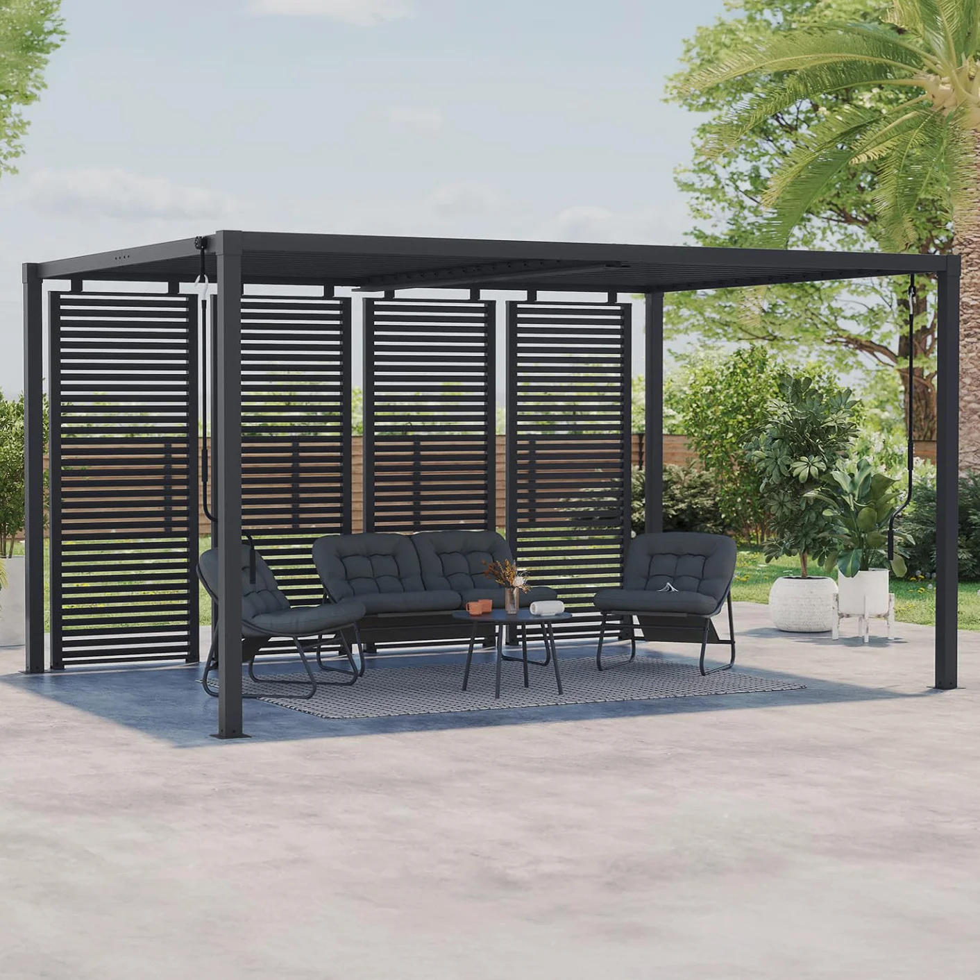 IDMarket - Pergola bioclimatique Lames orientables Acier 3x4 M avec persiennes Horizontales Gris Anthracite