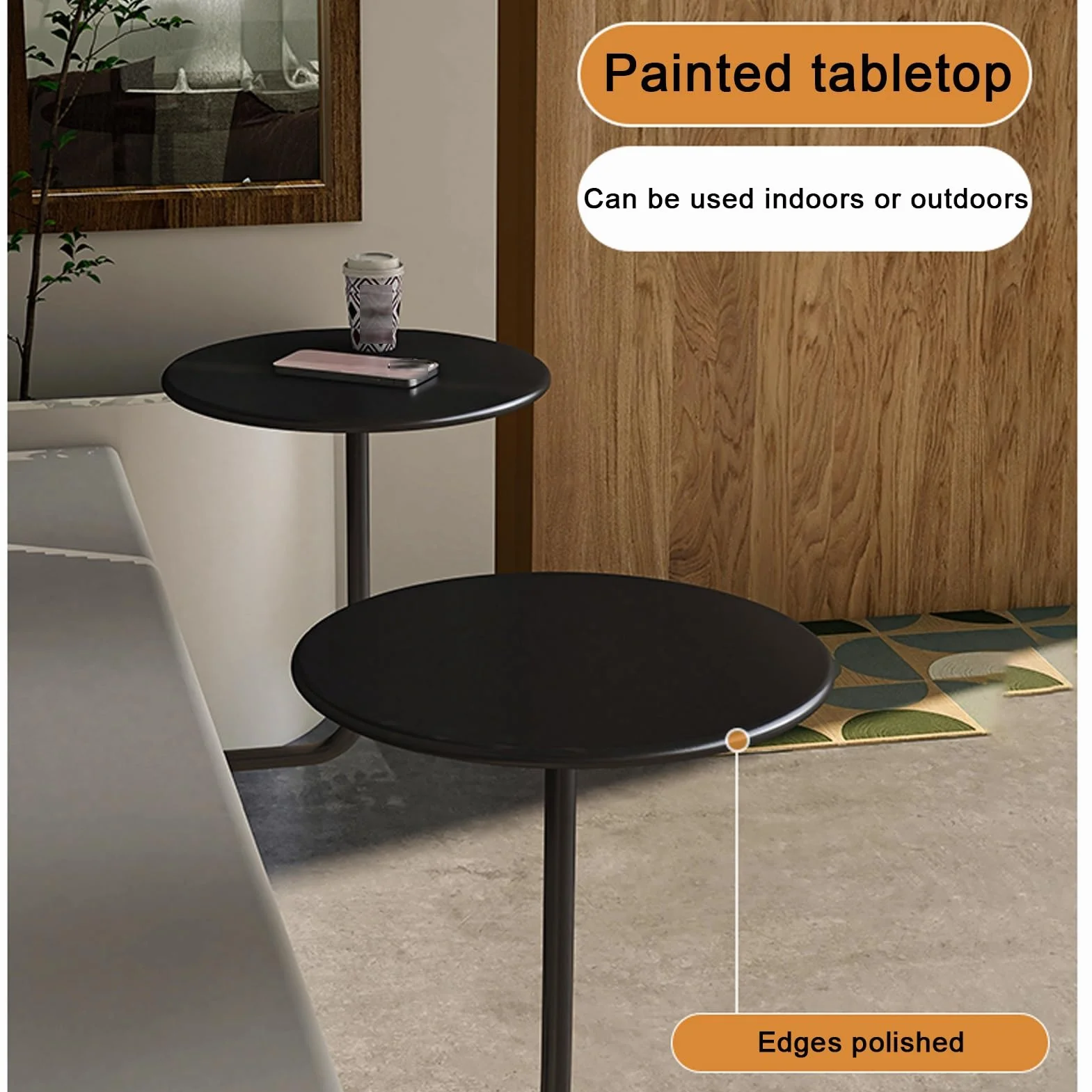 Petite Table de Bistrot Ronde Murale avec Étagères Flottantes, Métal Support en L pour Salon, Salle à Manger