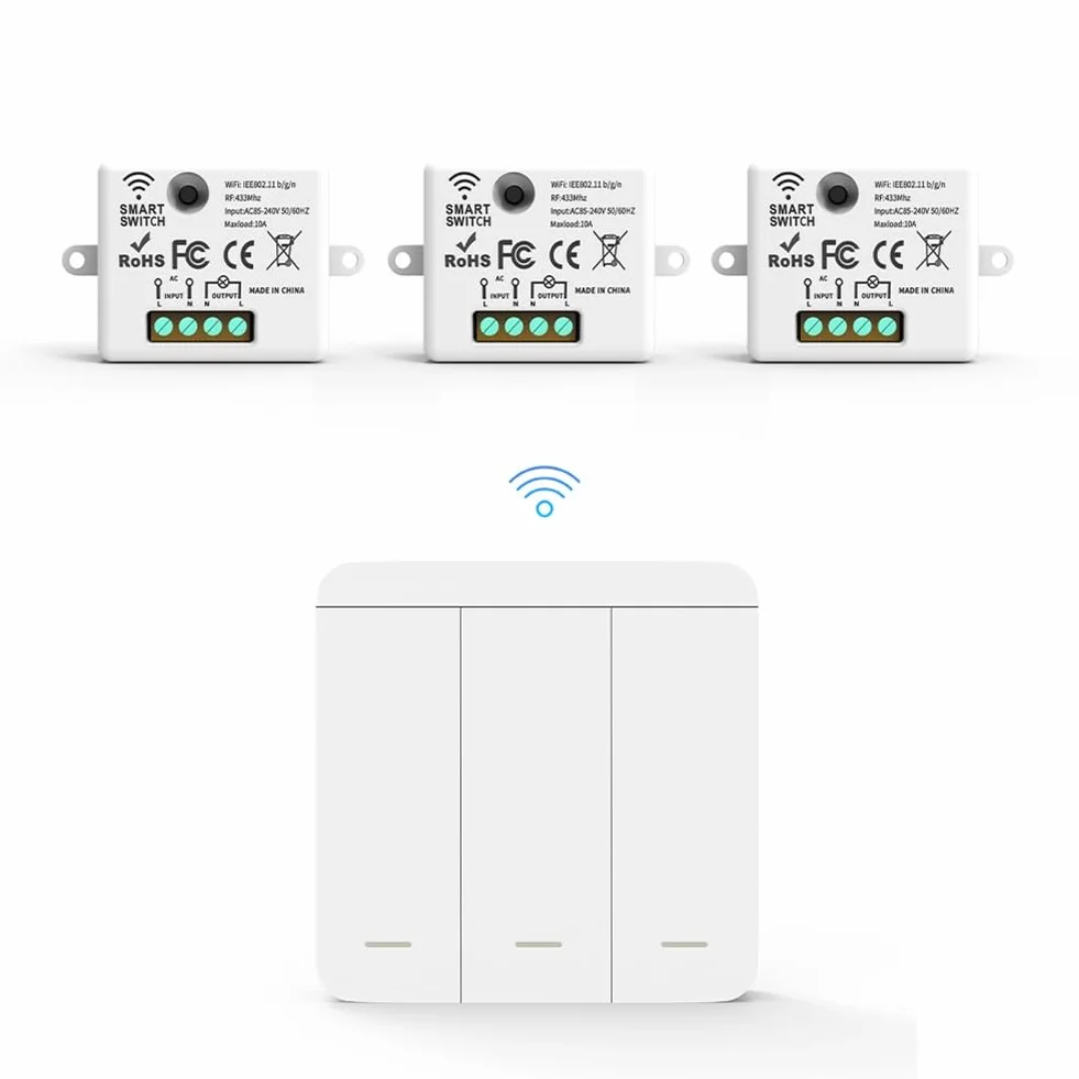 Interrupteur Mural Sans Commutateur 433Mhz Relay Receiver 3Gang LED Télécommande pour Lampe LED