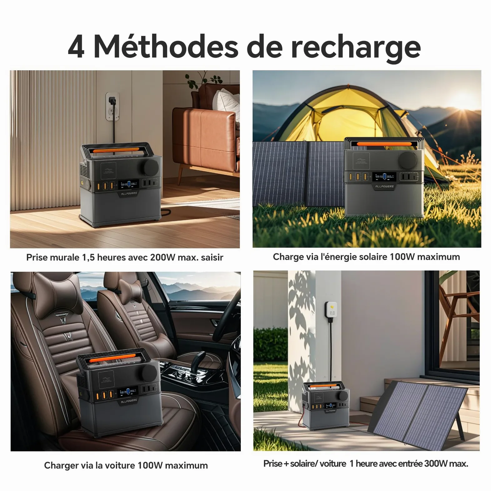 ALLPOWERS S300 Station électrique portable 288Wh avec sortie CA 300W et USB-C 100W, fonction UPS ultra-silencieuse 30 dB, générateur solaire à charge rapide 1 heure pour camping, voyage, urgence