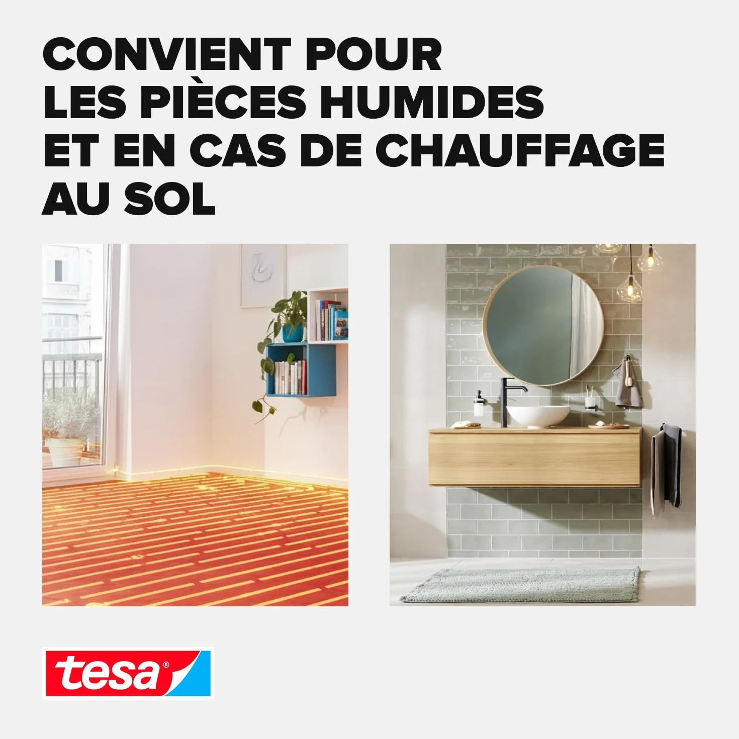 tesa Ruban Adhésif Double Face Fixation Sols Irréguliers Auto-Adhésif Antidérapant Moquette PVC 10 m x 50 mm
