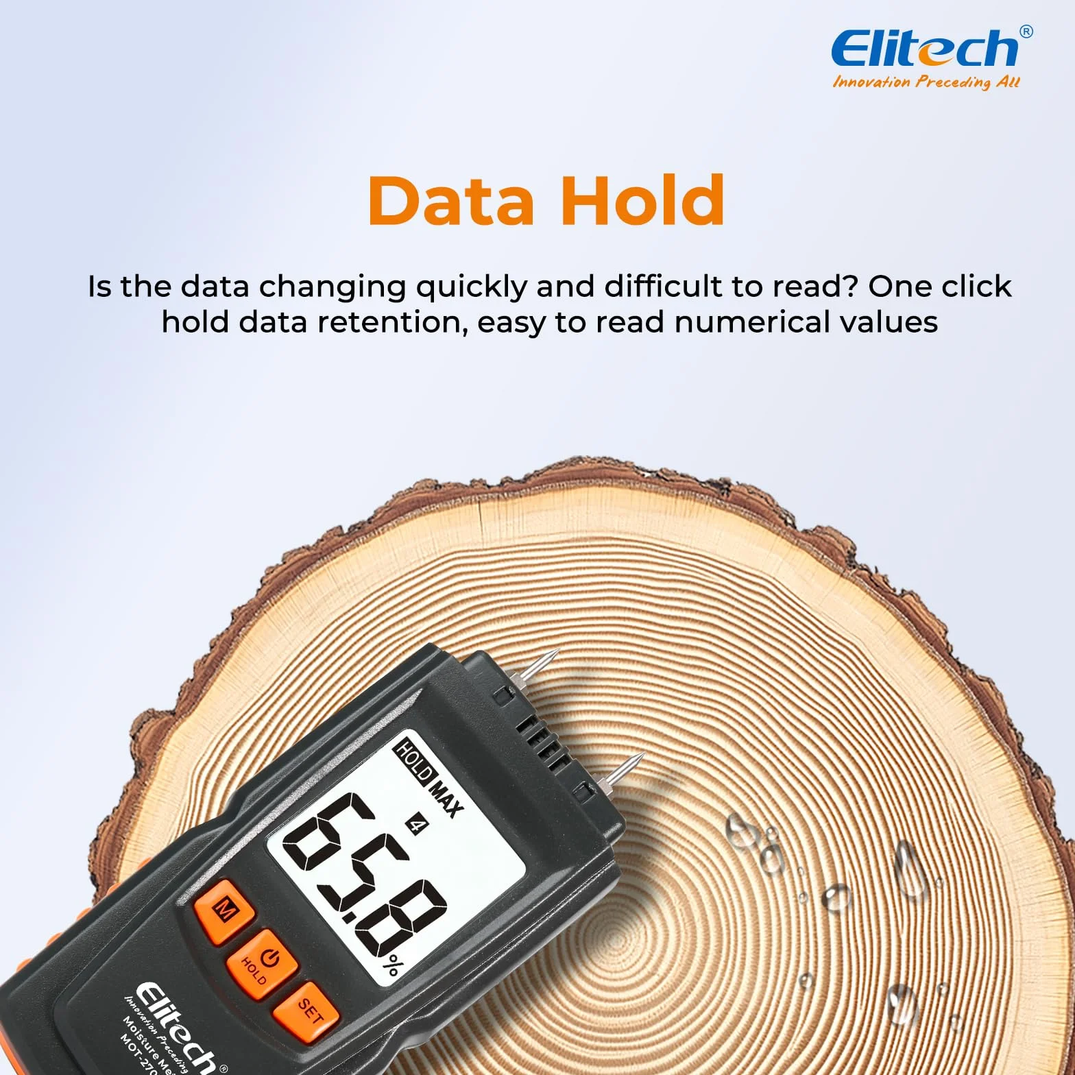 Elitech Humidimètre Numérique pour Bois MOT-270W, Testeur d'Humidité Précision ±2%, Sondes 9,8 mm