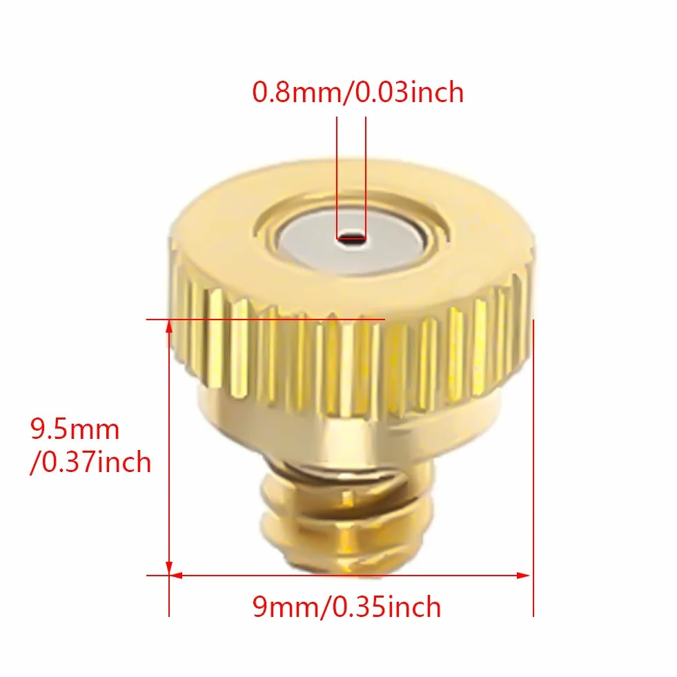 MroMax Lot de 10 buses de brumisation en laiton - Filetage 3/16 - Diamètre de l'orifice de 0,8 mm - Têtes de rechange pour système de refroidissement extérieur, serre, aménagement paysager, contrôle