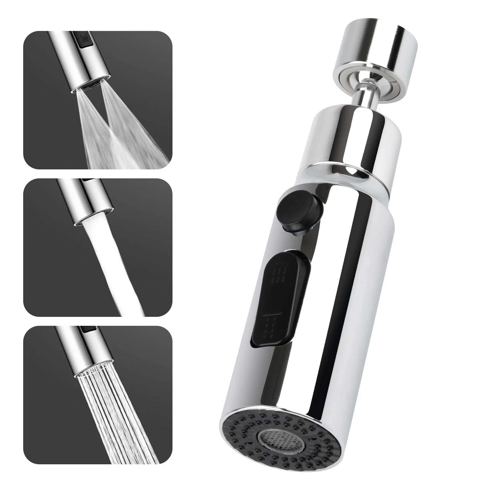 Aérateur de Robinet 360° 3 Modes Mousseur Robinet Économie Eau Cuisine Adaptateur Universel Orientable Argent