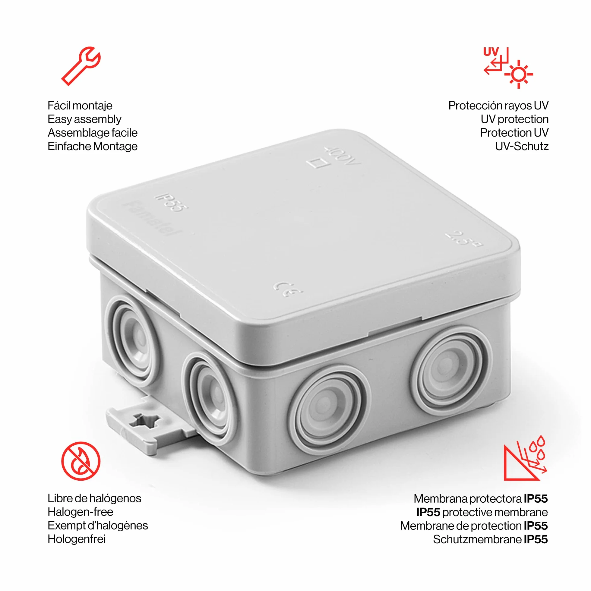 FAMATEL Boitier Étanche Minibox IP55 75x75x39 Gris