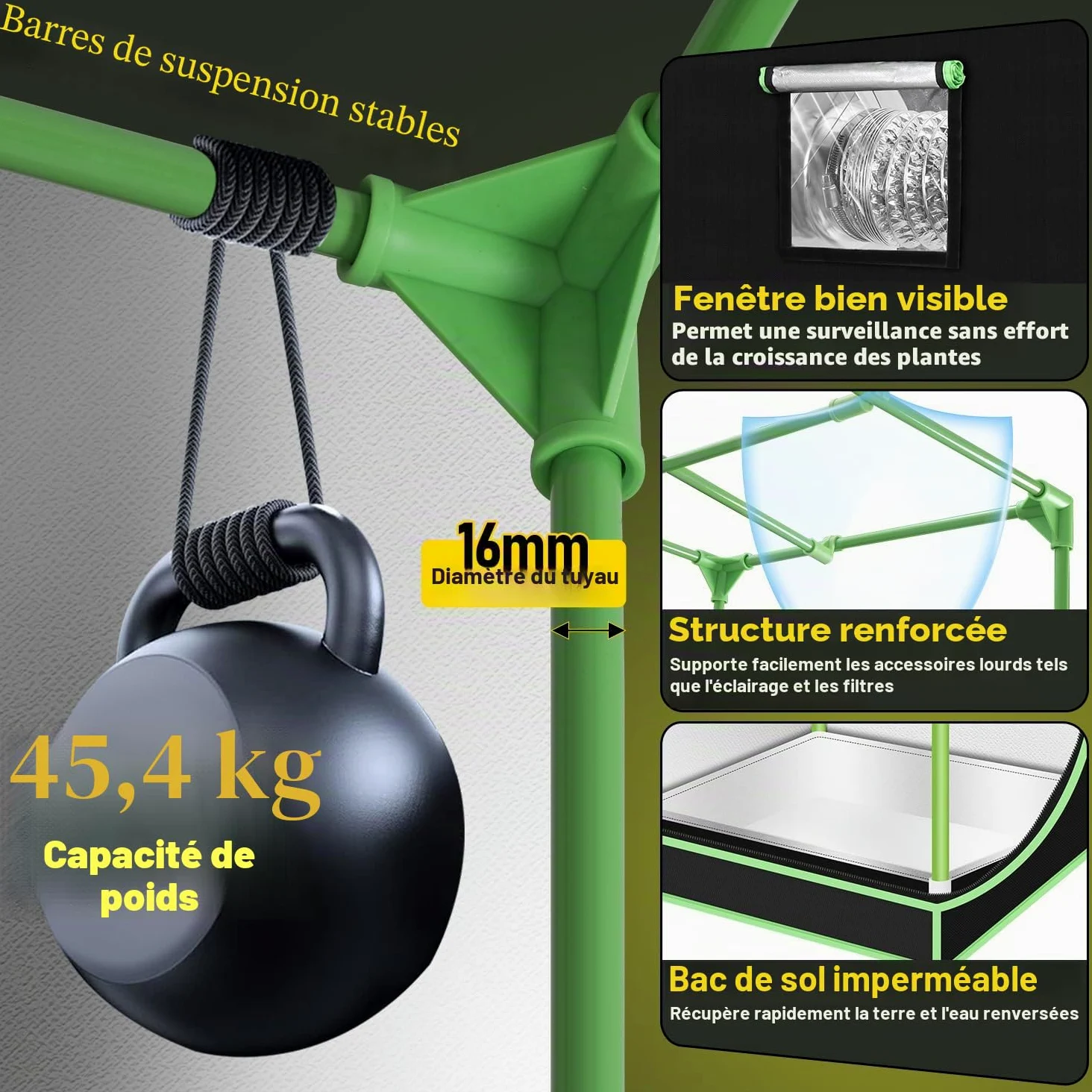 Tente de Culture - Kit Complet - 100 x 100 x 200 cm - Lampe LED Pliable - 240 W - Système de Ventilation à Complet - Tente hydroponique d'intérieur