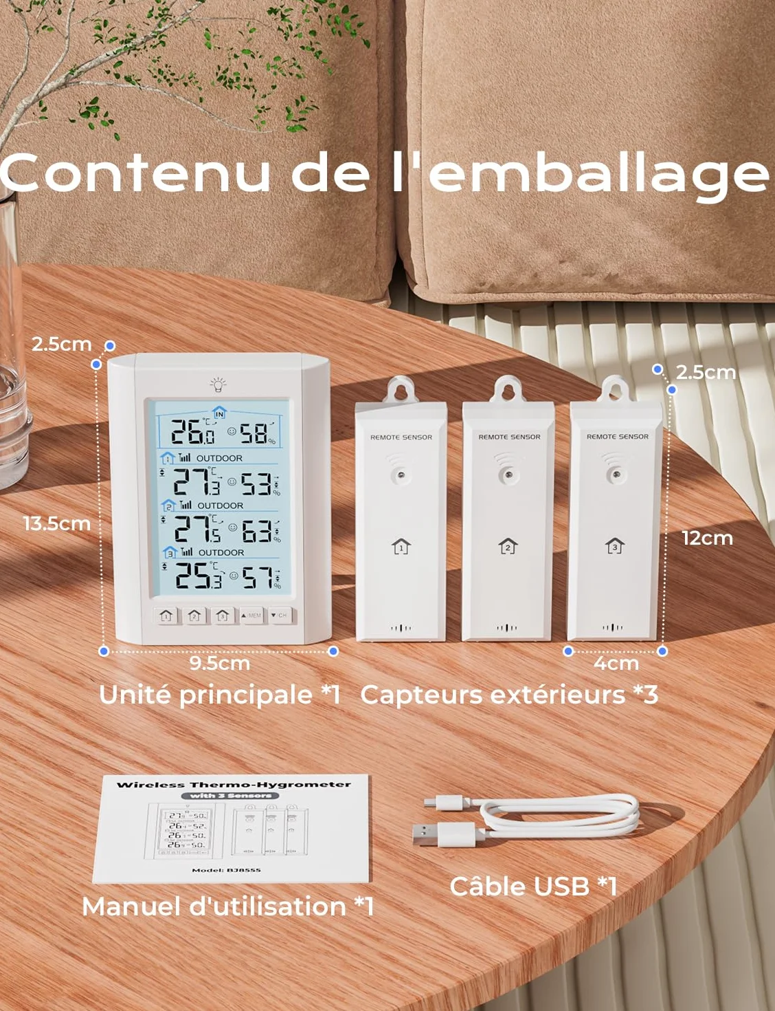 Station Meteo Interieur Exterieur Sans Fil LIORQUE Thermometre Hygrometre avec 3 capteurs LCD Portee Transmission 100m