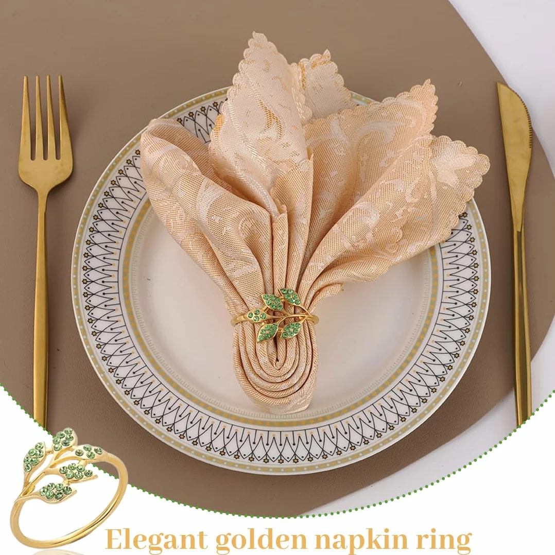 Anneaux de Serviette Feuilles d'or Réfléchissantes Classiques pour Mariage Fête