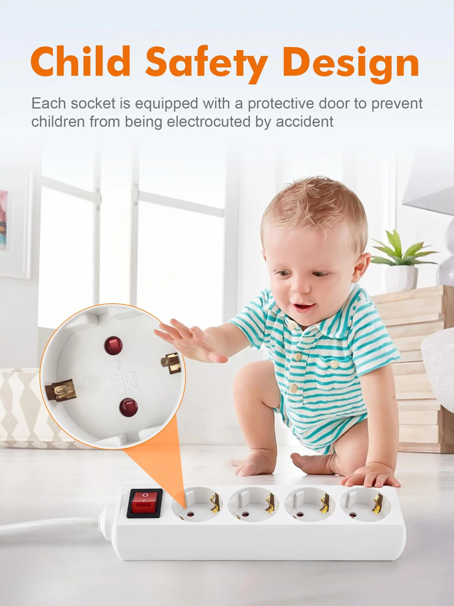 GRIFEMA Multiprise 4 Prises 3500 W 16 A 1,5 m Blanc Protection Enfants Prises Orientées 45°