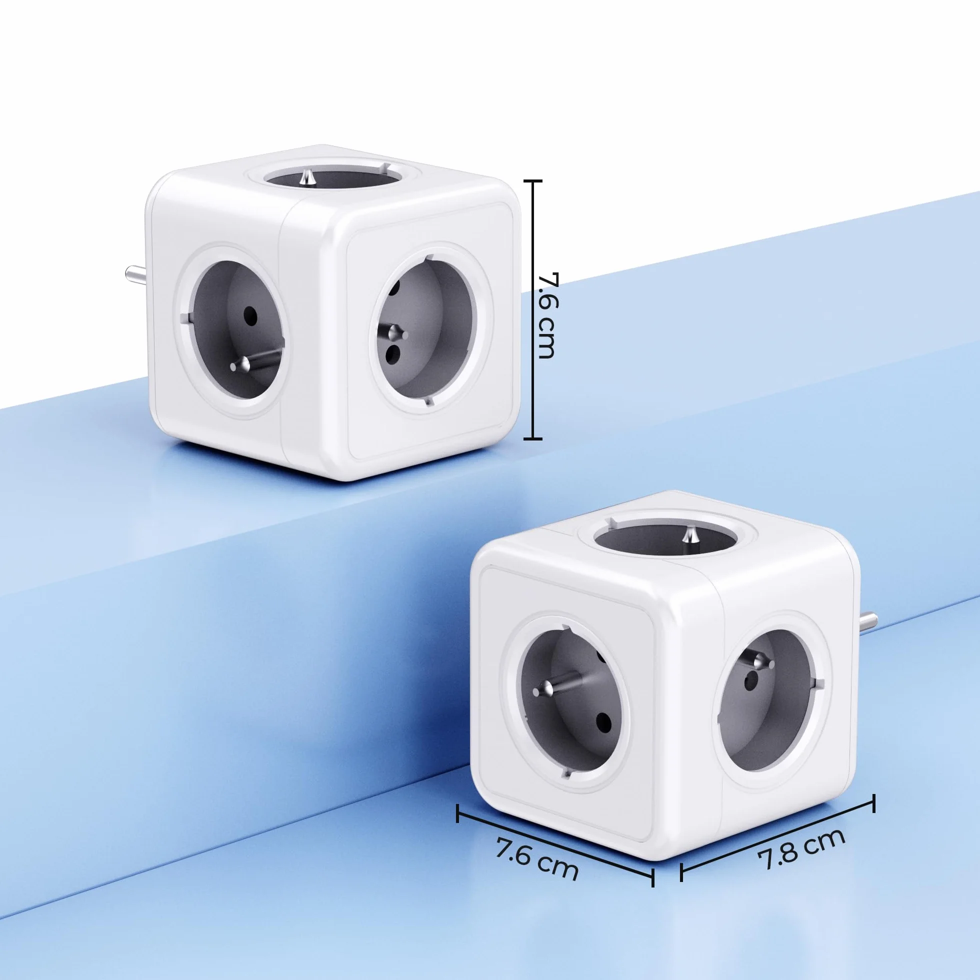 Prise cubique 5 en 1, multiprise murale 3680W, 5 prises frontales avec terre, adaptateur cube gris