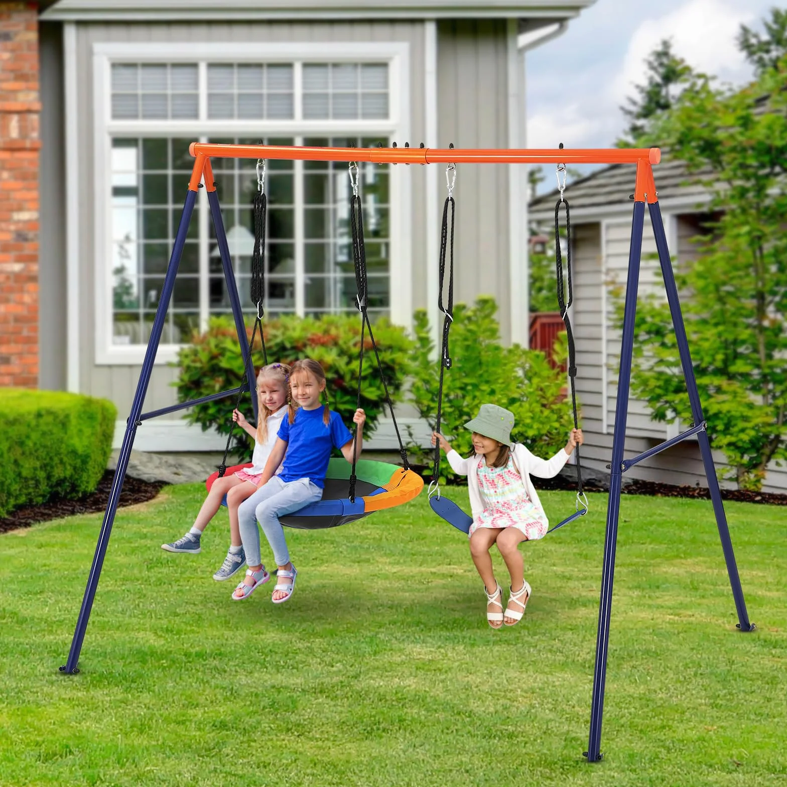 Portique Balançoire Extérieur Kit 2 Sièges Réglables Cadre Métal 250 kg Adulte Enfant