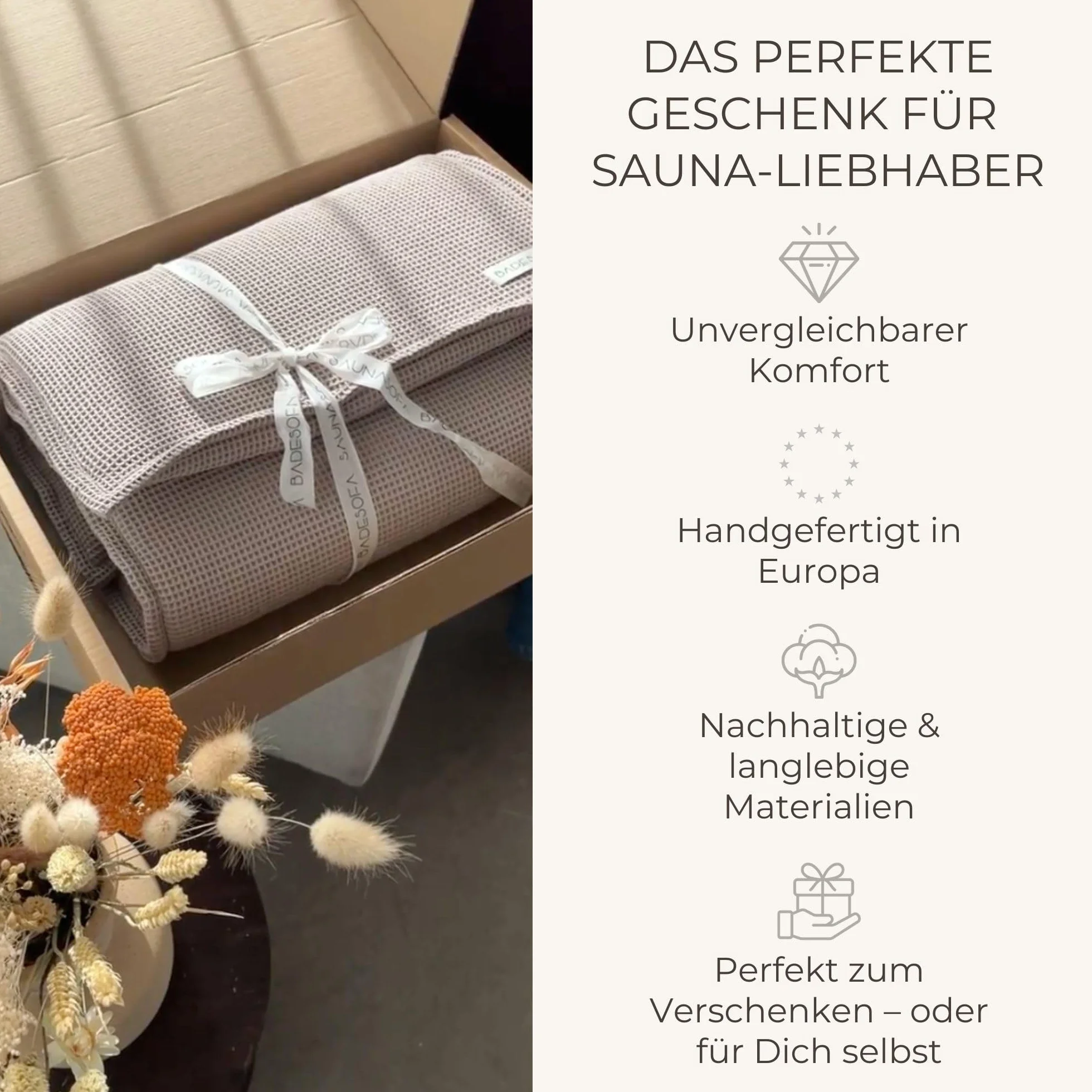 SAUNASOFA Ensemble de sauna avec coussin d'assise et serviette – Lavable, respirant, fabriqué à la main en Europe