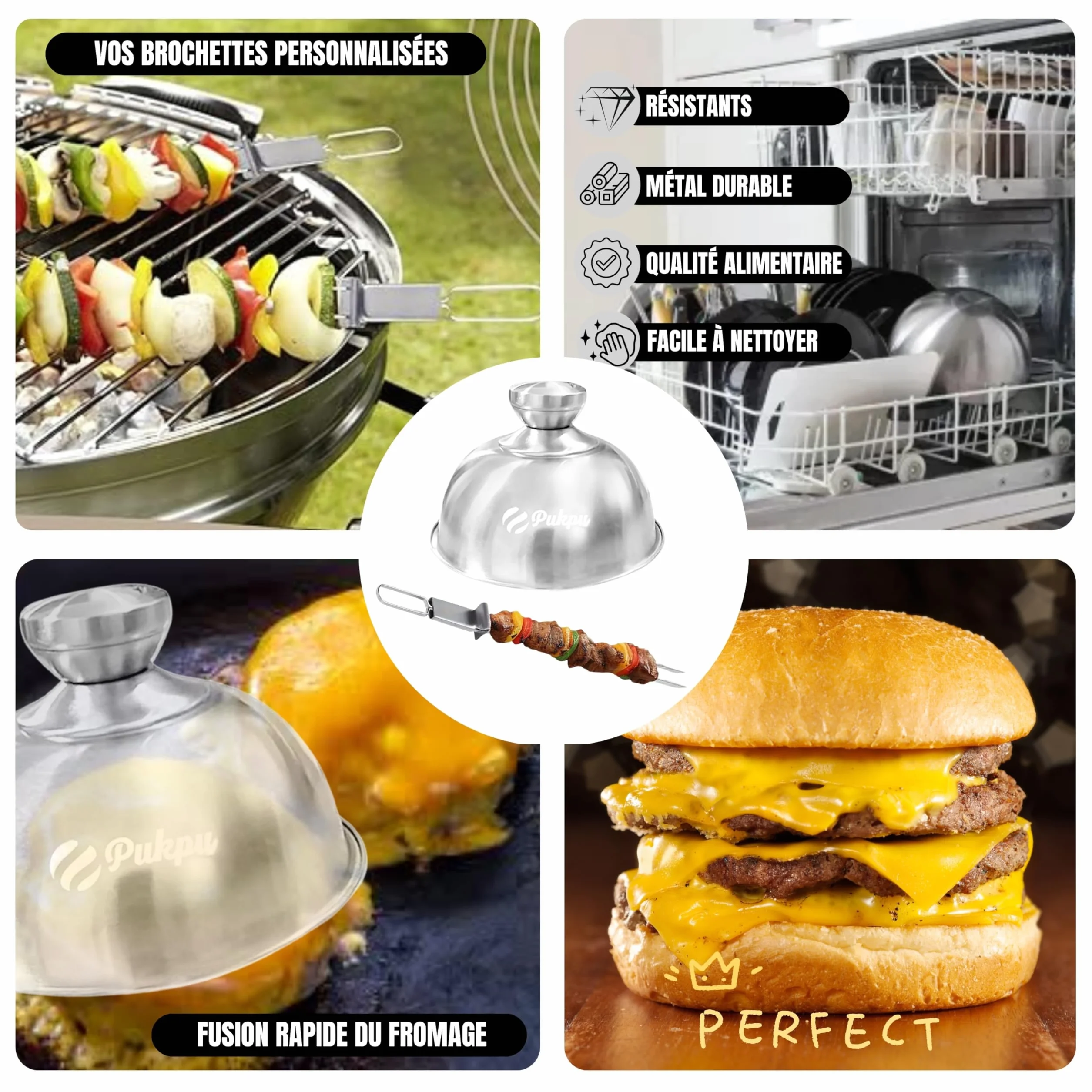 Kit Smash Burger 6 Pièces Noir – Presse Hamburger, Spatules INOX, Cloches Fromage