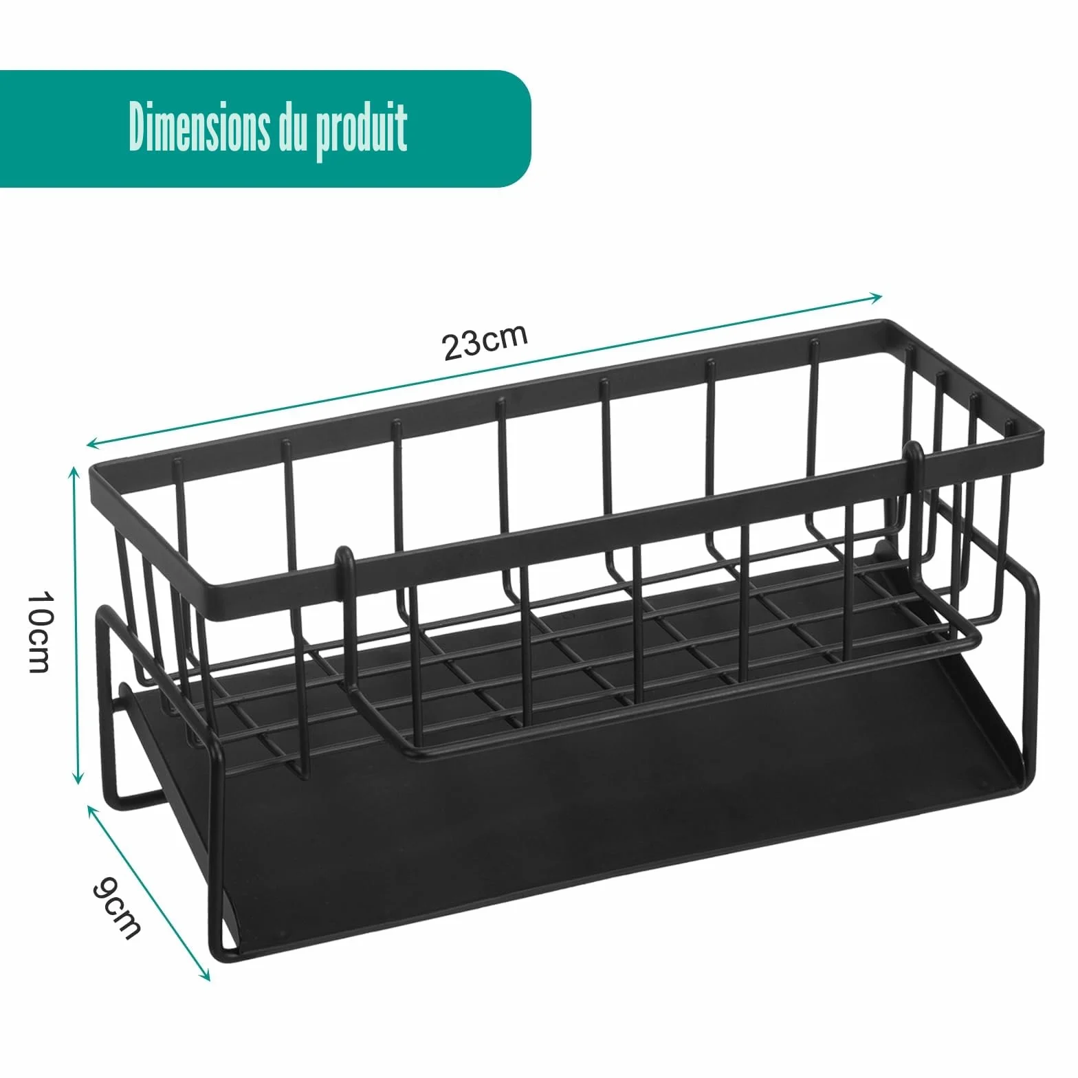 Support d'évier de Cuisine en Acier Inoxydable, Organisateur avec Bac de Vidange Automatique, Noir