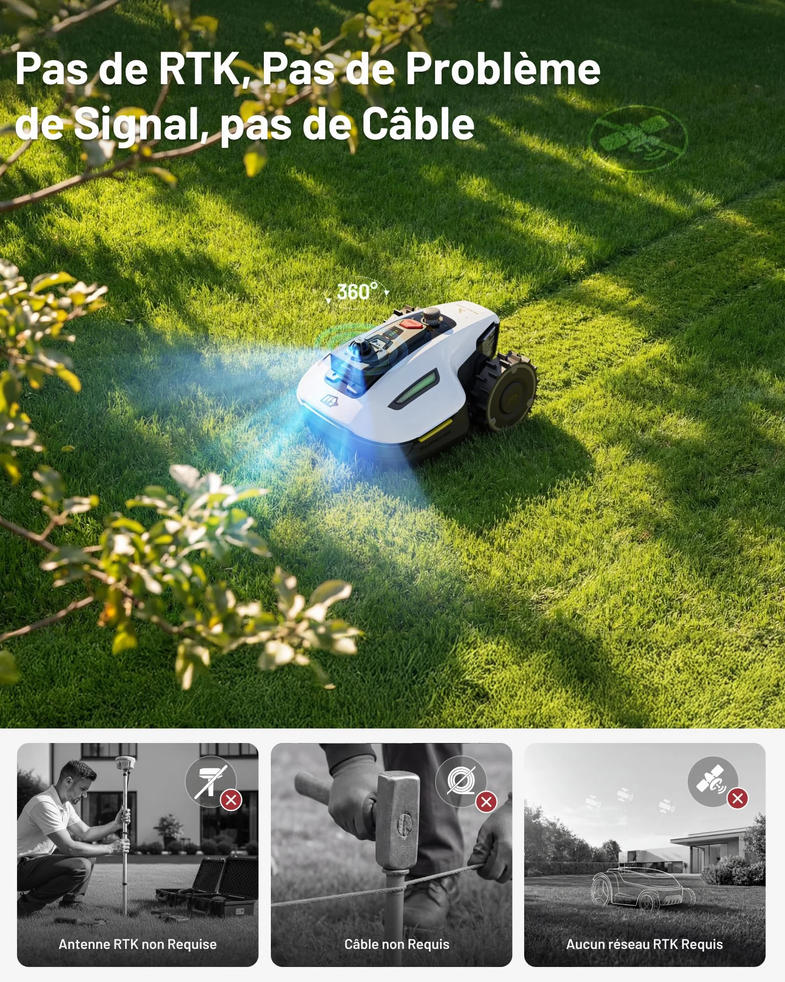 MAMMOTION YUKA Mini 2 800 LiDAR Robot Tondeuse sans Fil 800 m², Navigation 360° LiDAR + caméra, Pilotage IA, Détection 300 Obstacles, DropMow, Pentes 45%