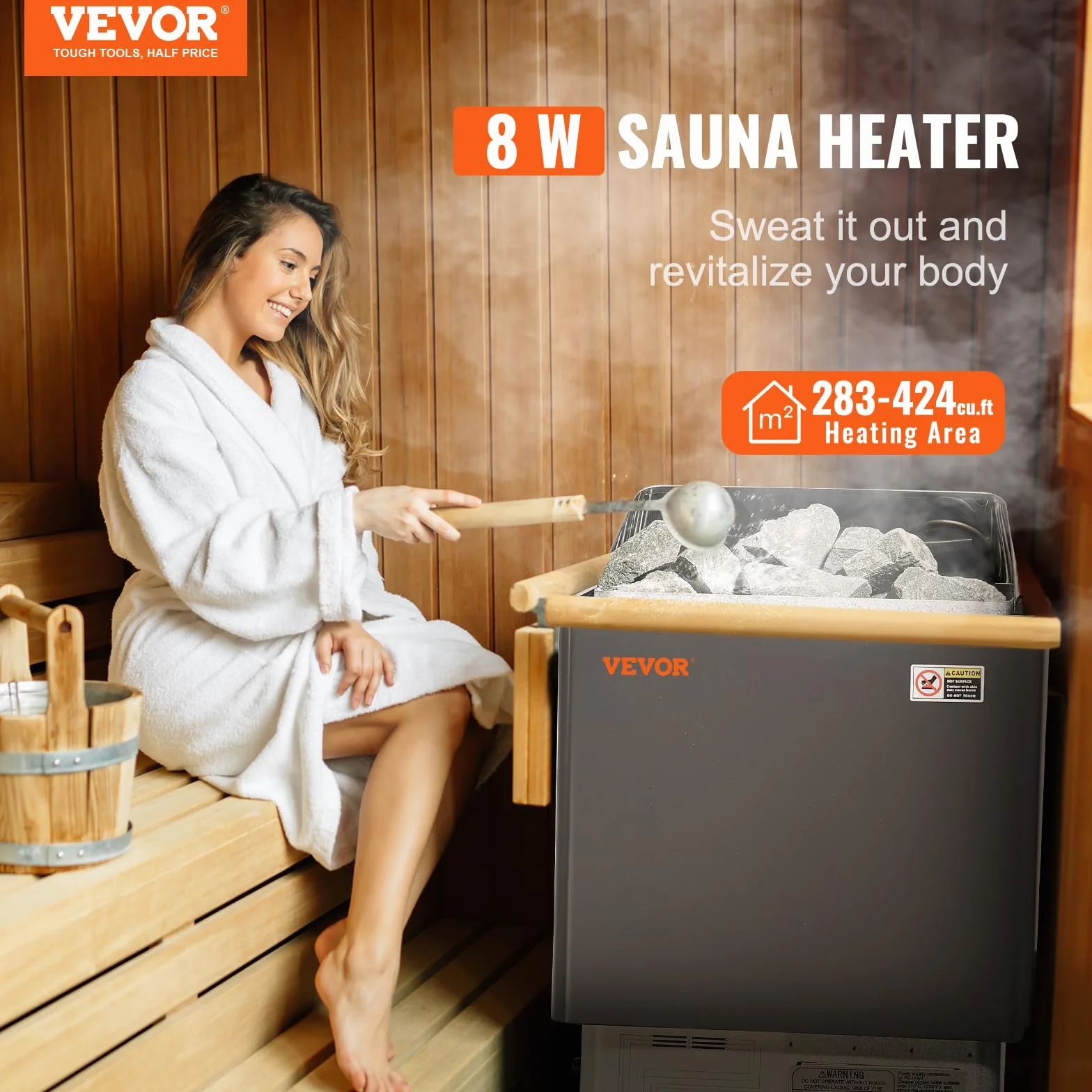 VEVOR Poêle de Sauna Électrique 8 kW 400 V 3 N, Contrôleur Numérique, 110℃ Max, pour Sauna 8-12 m³