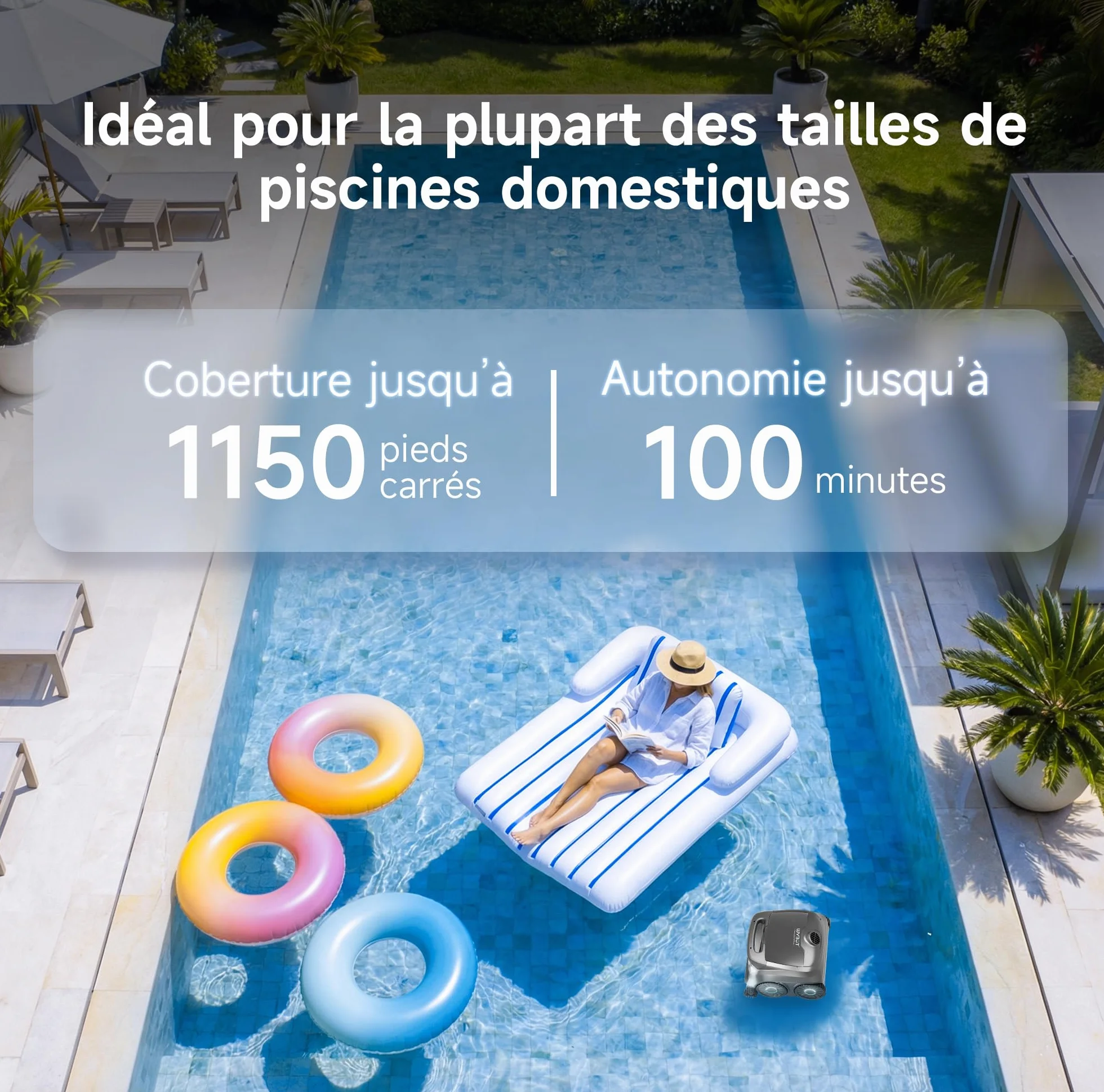 WYBOT B1 Robot de Piscine sans Fil, léger, intelligent, contrôle par Application, jusqu'à 100 Minutes, Gris/Vert
