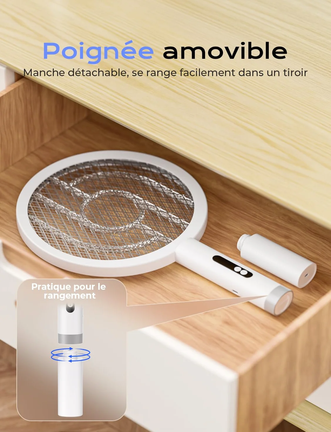 YISSVIC Raquette Electrique Insectes, Raquette Anti Moustique 1800mAh Tapette Puissante 4000V ave Base Rechargeable Chargement USB-C Lutte Contre Moustiques Mites Fourmis Volantes, Blanc
