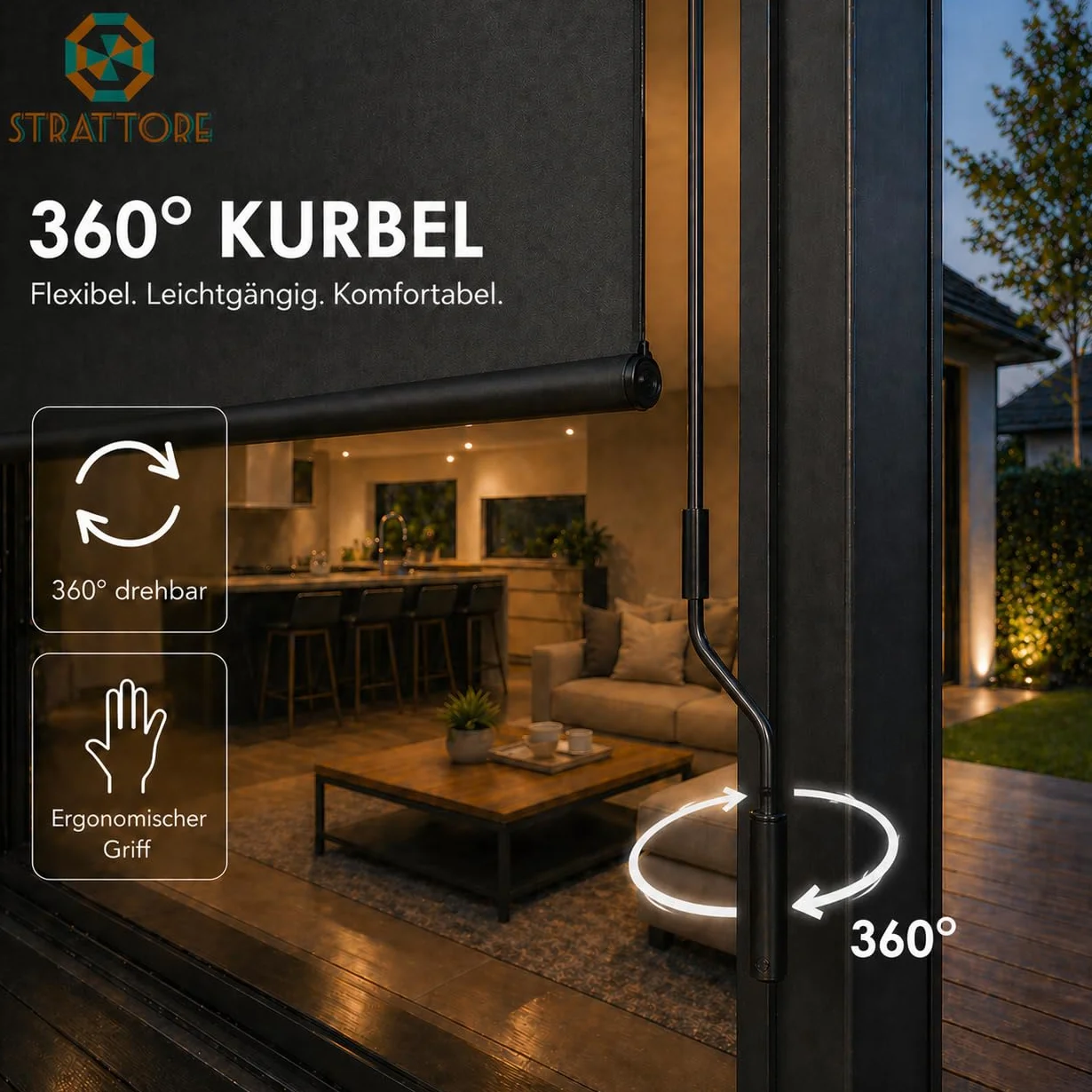 Store Vertical Extensible 180x250 cm Balcon Store Roulant Extérieur - Blocage des UV avec Manivelle et Cassette du Vent pour Balcon Terrasse Patio Jardin d'Auvent Protection - Anthracite