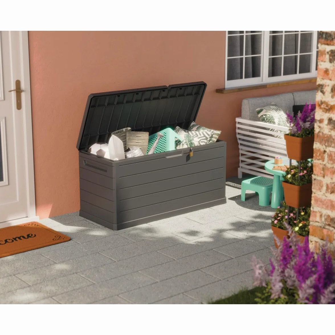 Art Plast Coffre de Rangement extérieur 350L Gris 118.5x52x57cm Résistant à l'eau
