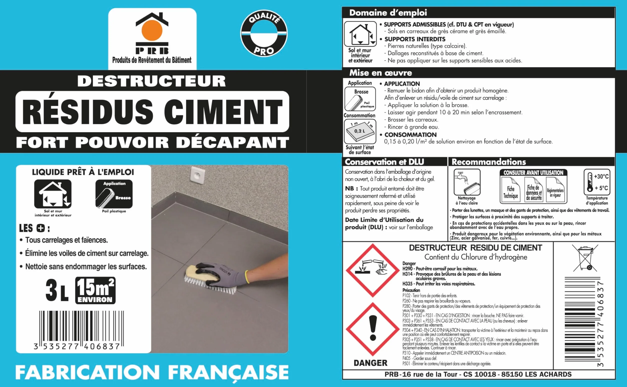 Décapant Résidus de Ciment 3L - Nettoyant Puissant pour Traces de Laitance et Dépôts de Ciment