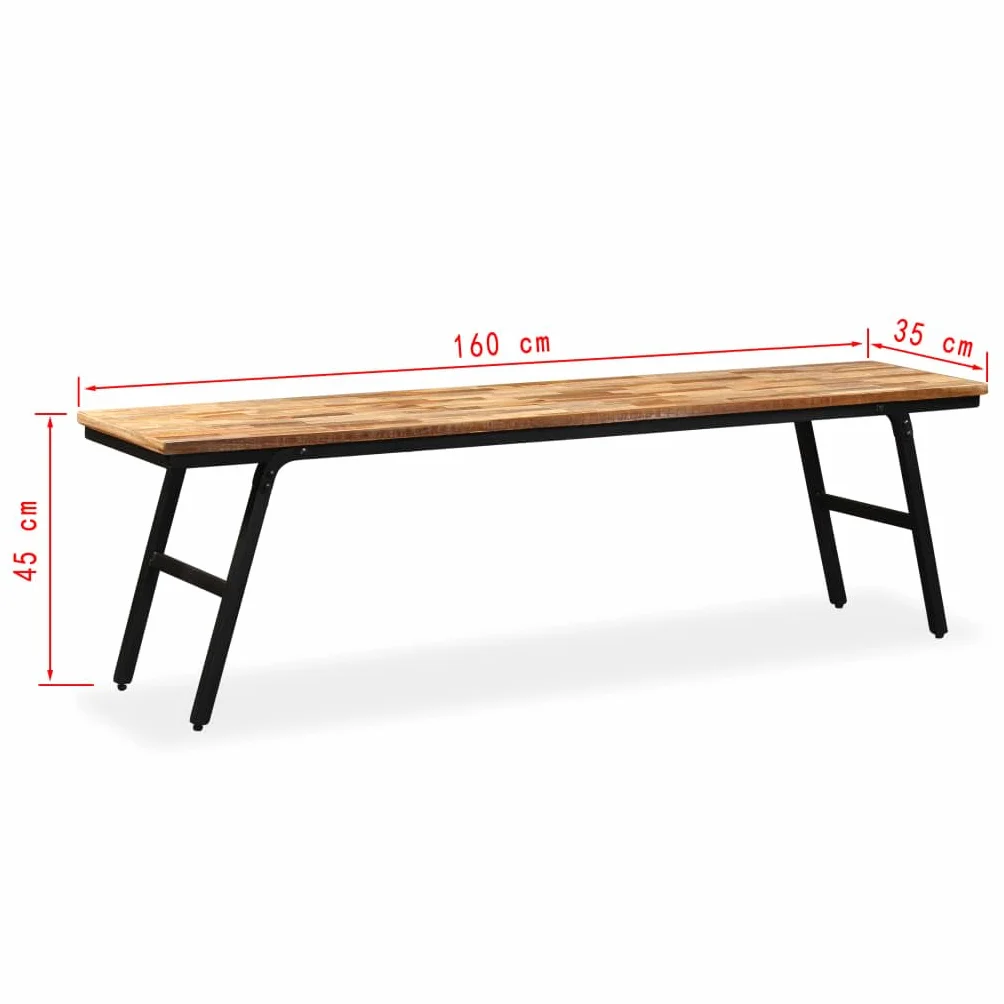 Banc Teck de récupération et acier 160 x 35 x 45 cm