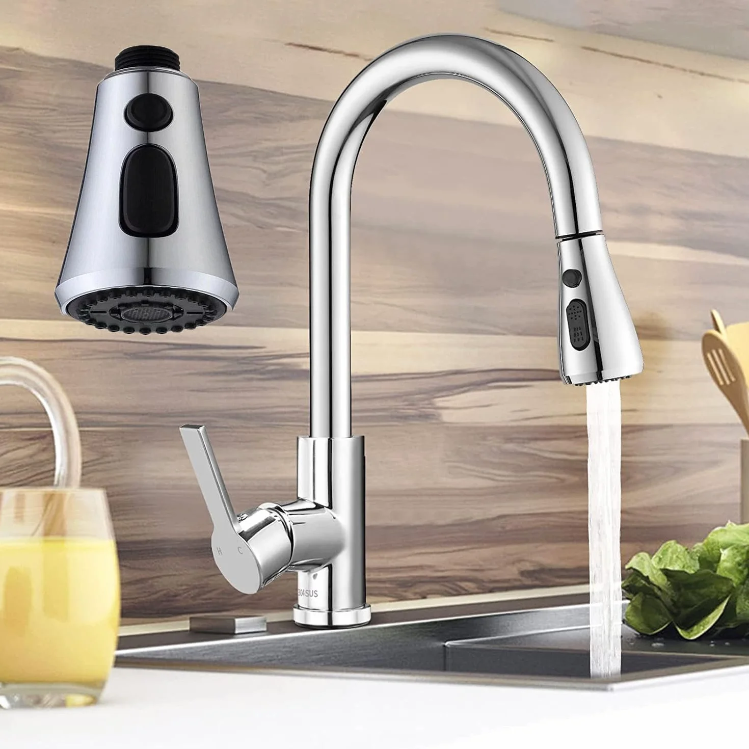 Douchette de Robinet de Cuisine 3 Modes 360° avec Bouton Pause et 9 Adaptateurs Universels
