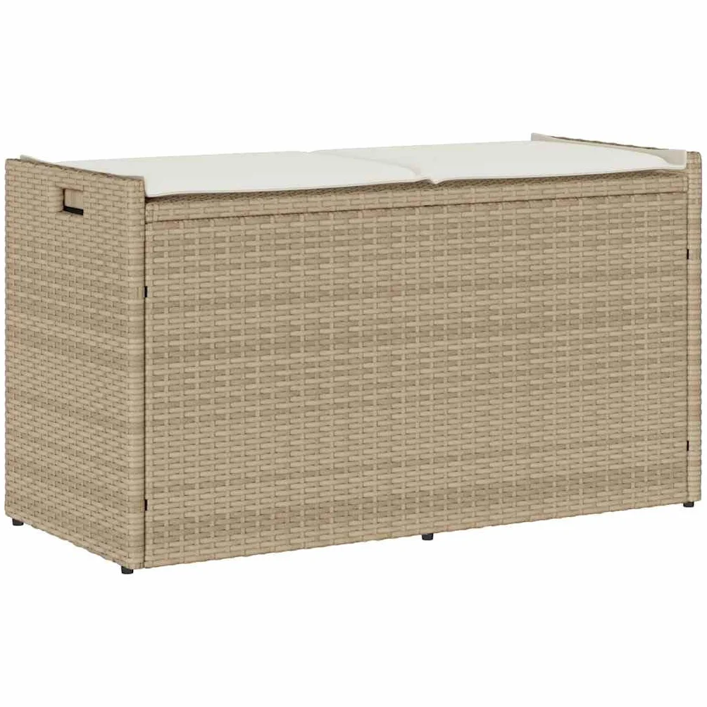 Banc de rangement extérieur coussin beige 100 cm résine tressée