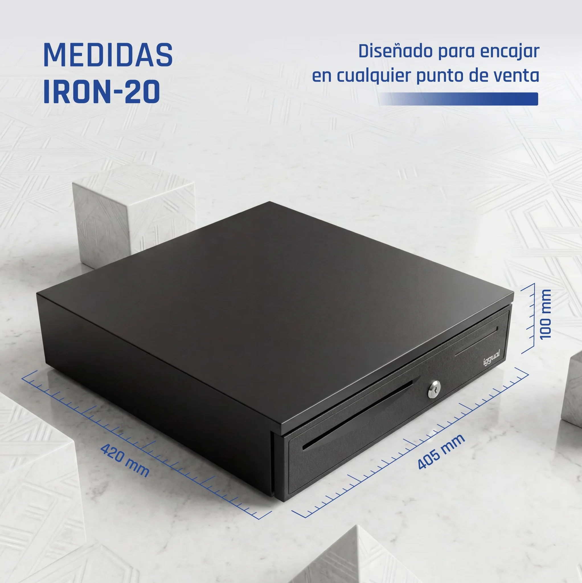iggual Tiroir porte-monnaie IRON-20 caisse enregistreuse RJ11 12V 42 x 40,5 x 10 cm