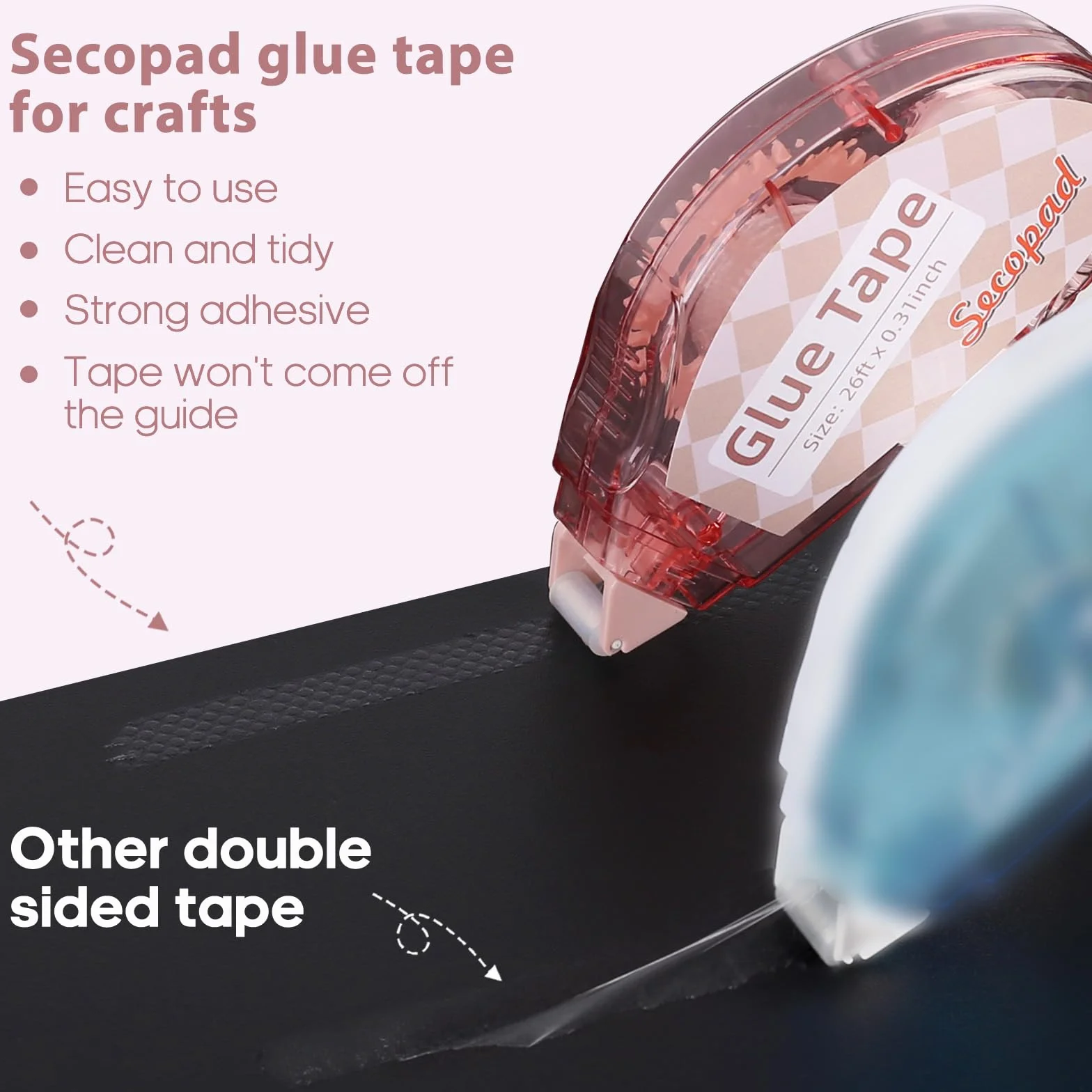 Secopad Colle Roller Double Face 8mm x 8m Ruban Adhésif Transparent Scrapbooking 8 Pièces