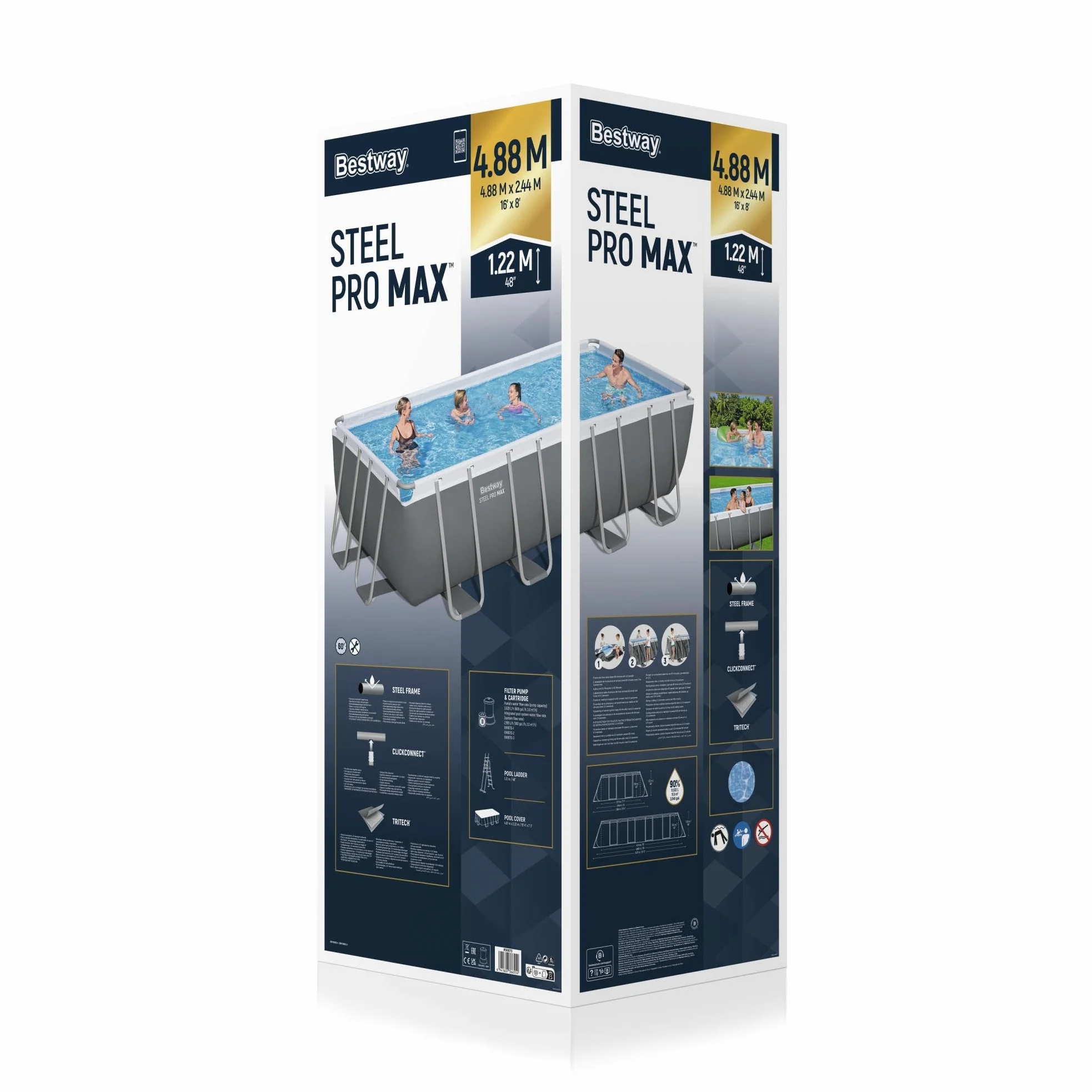 Bestway - Piscine Hors Sol Steel Pro Max, Filtre à Cartouche, bâche, échelle - 488 cm x 244 cm x 122 cm - Gris foncé