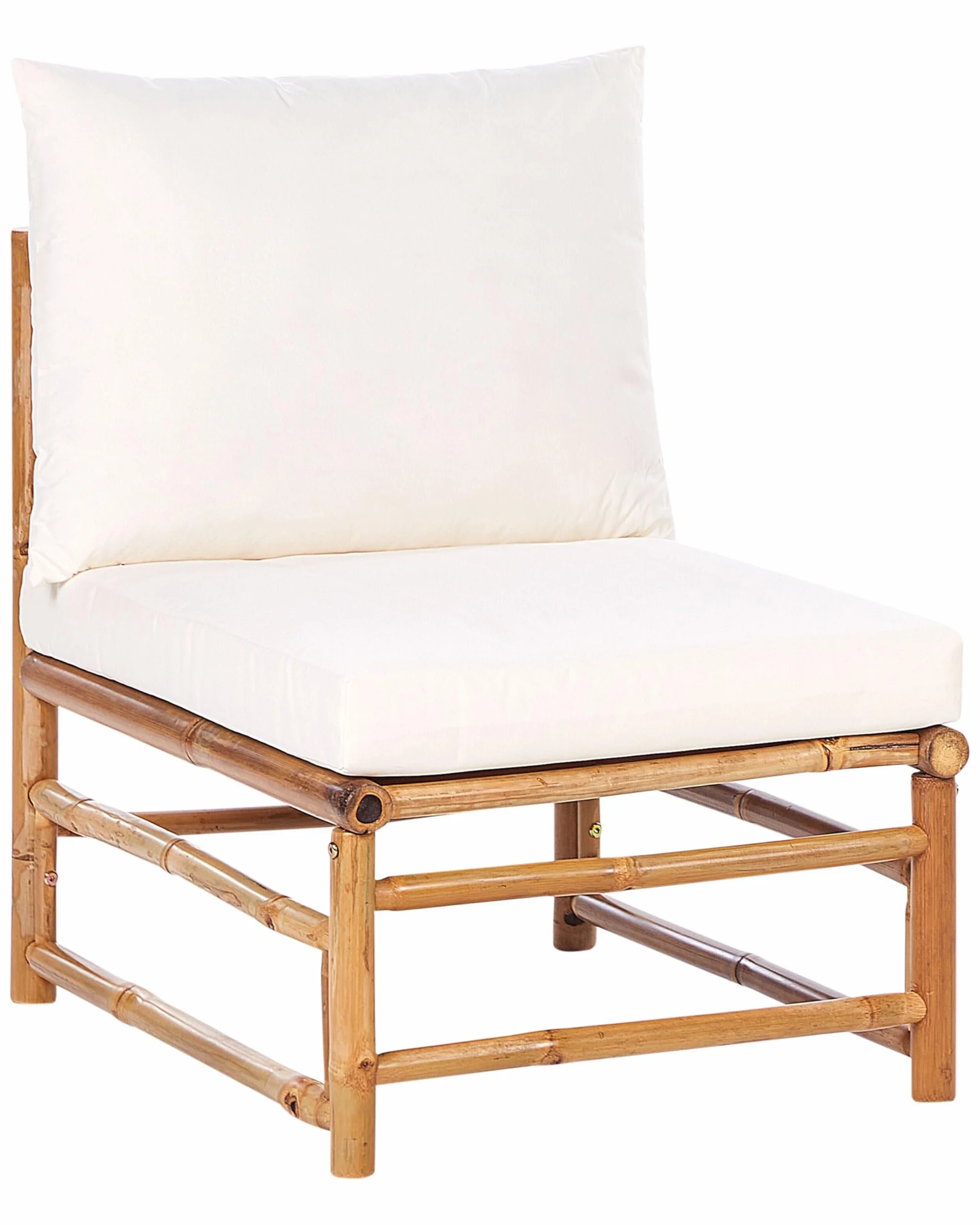 Beliani 1 Place de Siège de Jardin Modulable en Bambou sans Accoudoirs Rembourré avec Coussins Extérieur Blanc Cassé Cerreto
