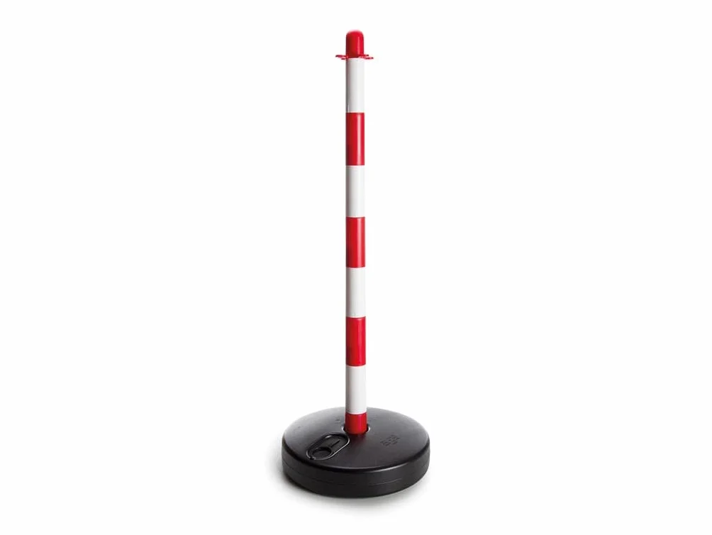 Perel Borne de signalisation 90 cm rouge blanc poteau plastique 2 anneaux pour chaîne ruban clôtures temporaires