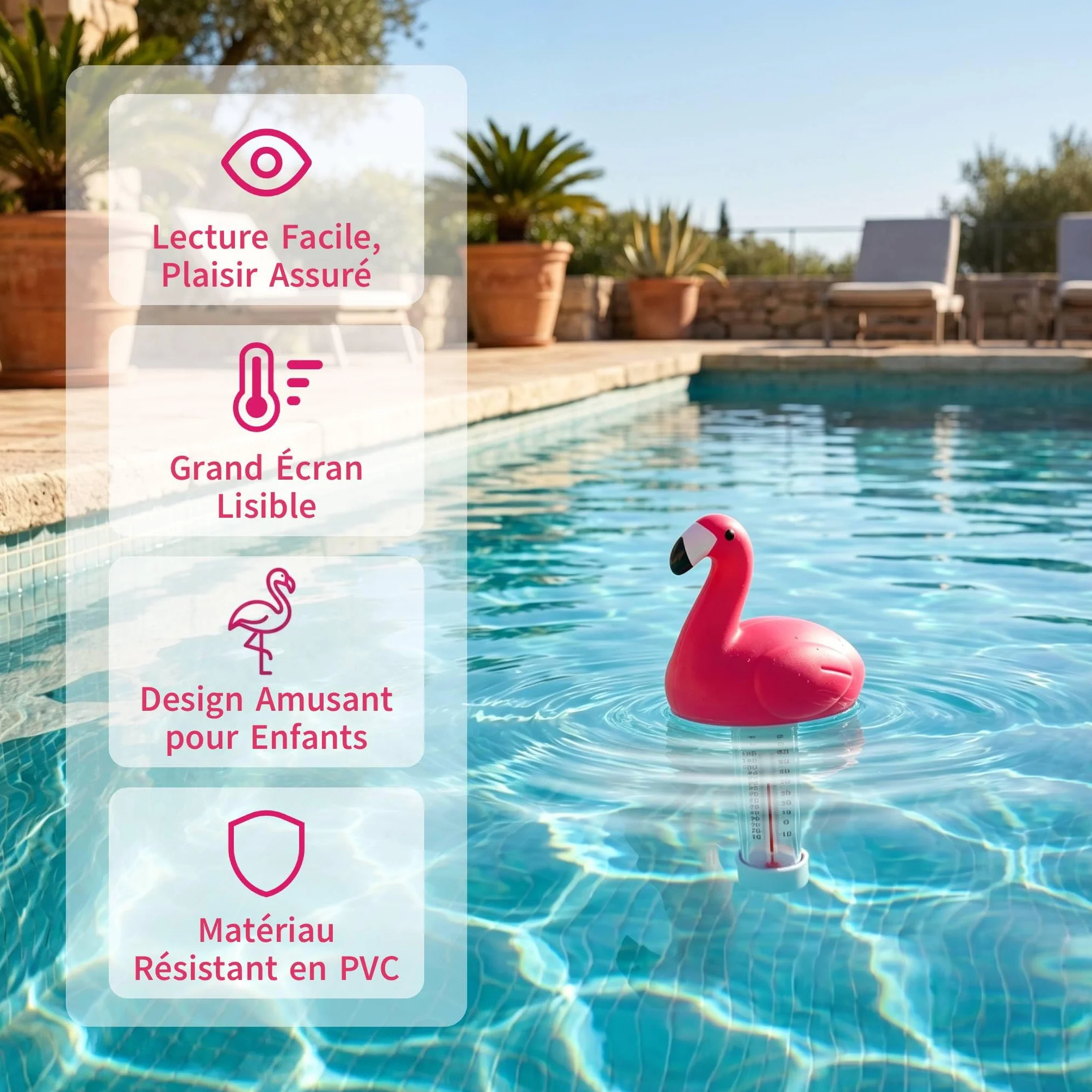 Milageto Thermomètre de Piscine Flottant Décoratif, Flamant Rose, Facile à Lire, pour Bain, Baignoire, Aquarium