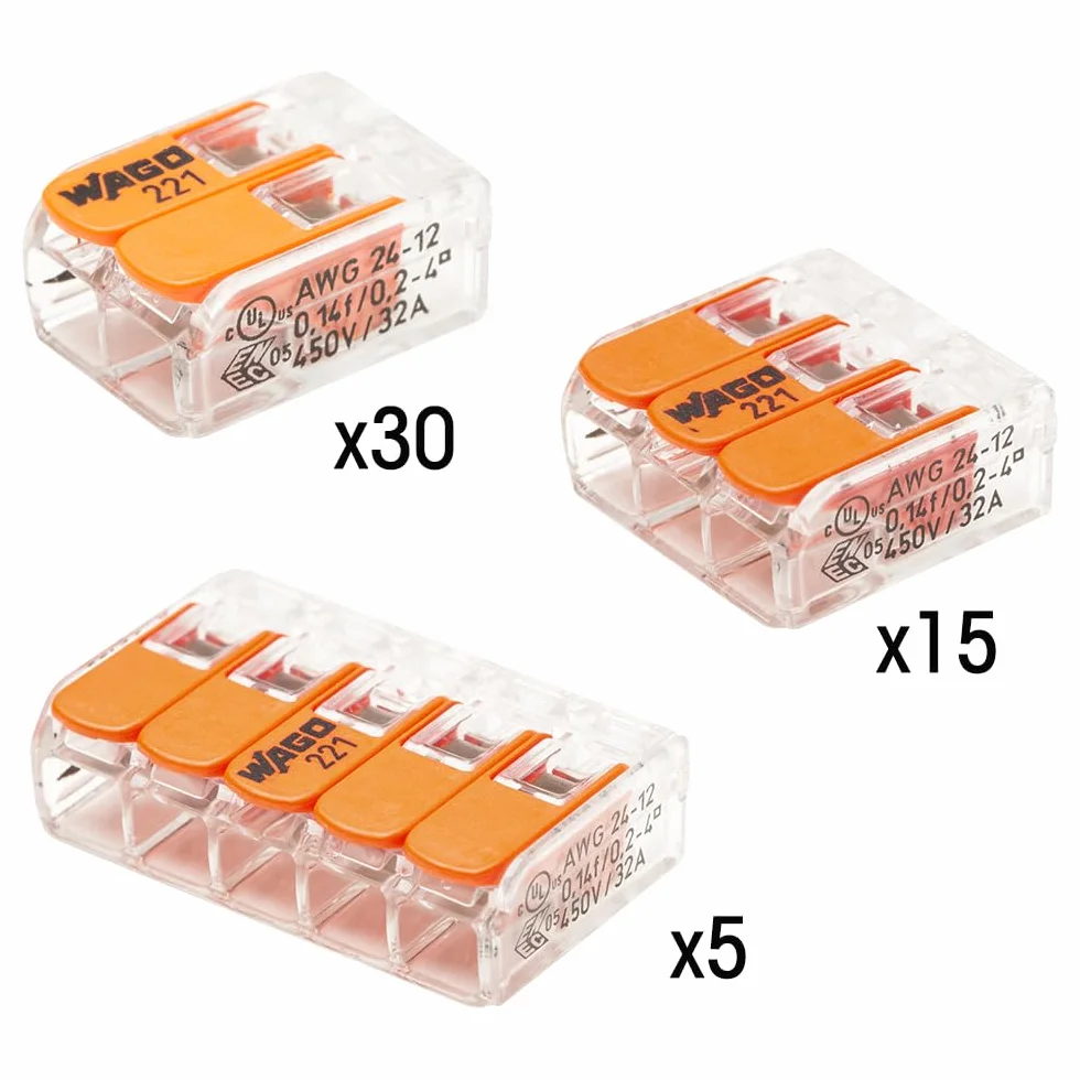 Boîte WAGO panaché 50 bornes - 30 x 2, 15 x 3, 5 x 5 Entrées