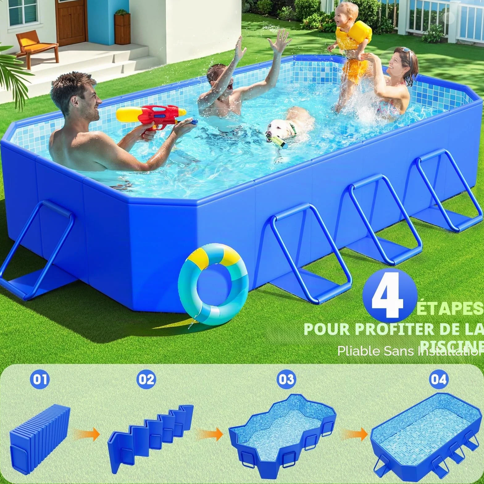 KingSom Piscine Tubulaire Rectangulaire 300 x 185 x 51 cm Hors Sol Metal Frame