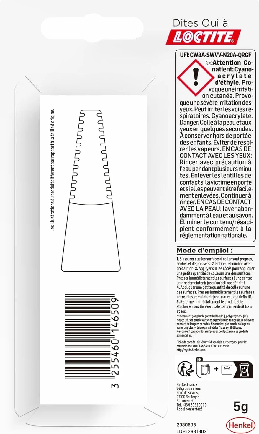 Loctite Super Glue-3 Précision 5 g Colle Forte Liquide Tous Matériaux Transparente Séchage Rapide