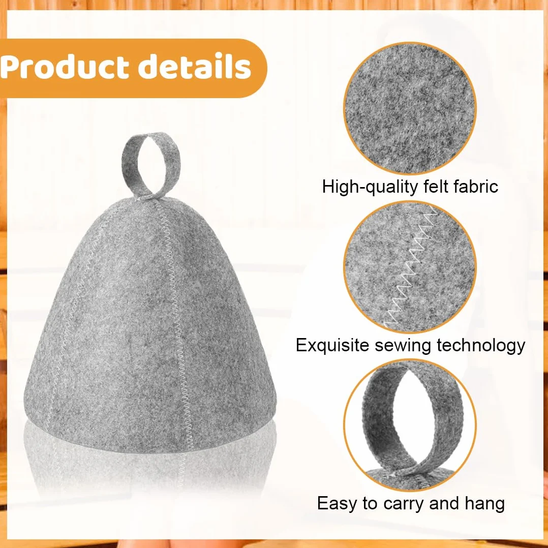 Chapeau Sauna en Feutre 3 Pièces, Bonnet Sauna 2 Pièces, Anti-Chaleur Casquette de Bain Vapeur pour Homme Femme (Gris, Noir, Blanc)