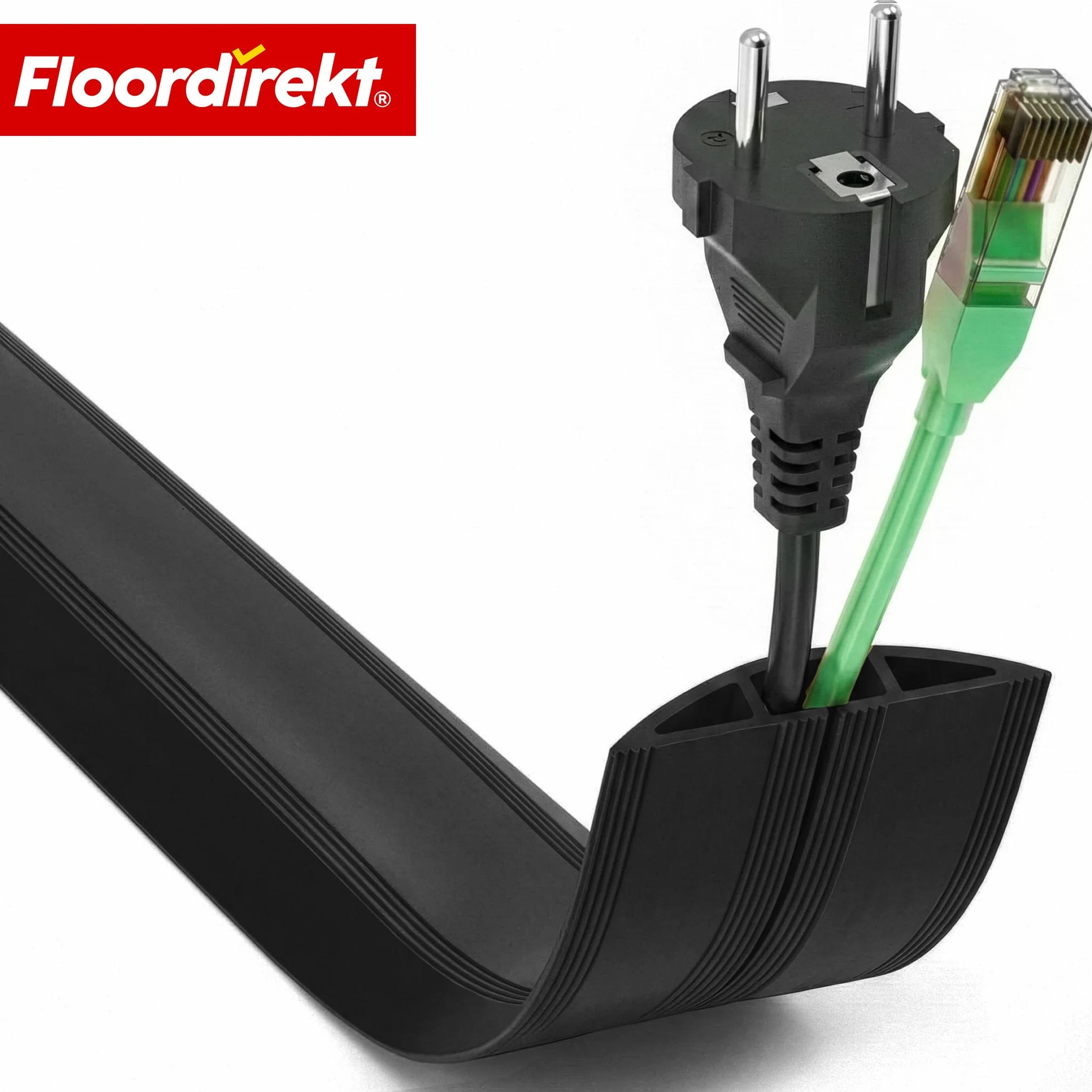 Floordirekt Cable Guard Gaine de protection anti-trébuchement pour sol 1,8 m protection 2 câbles Noir