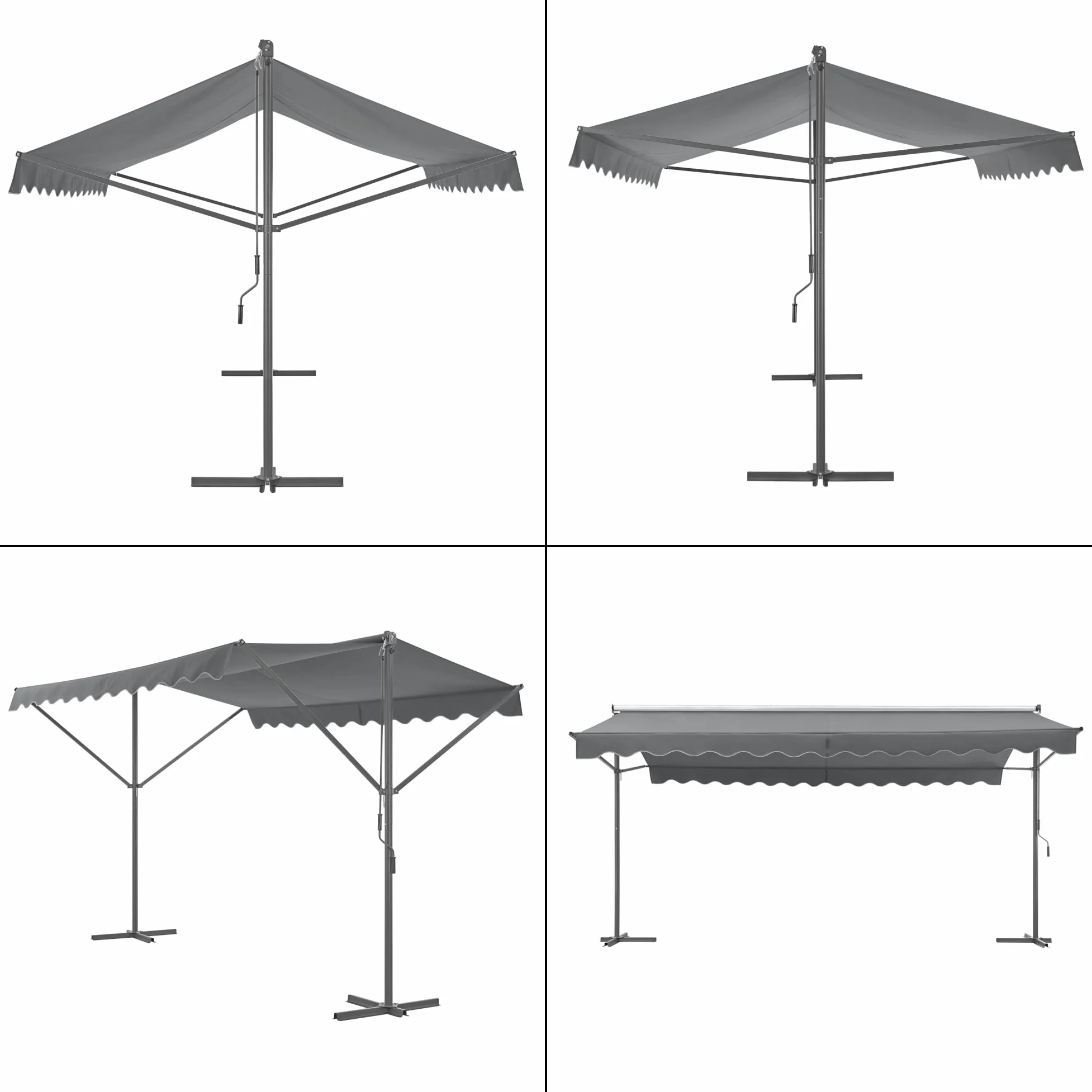 pro.tec Store Banne Autoportant Double Pente à Manivelle pour Terrasse et Jardin Polyester Revêtement PU Aluminium Acier Laqué 500 x 300 x 260 cm Gris Foncé