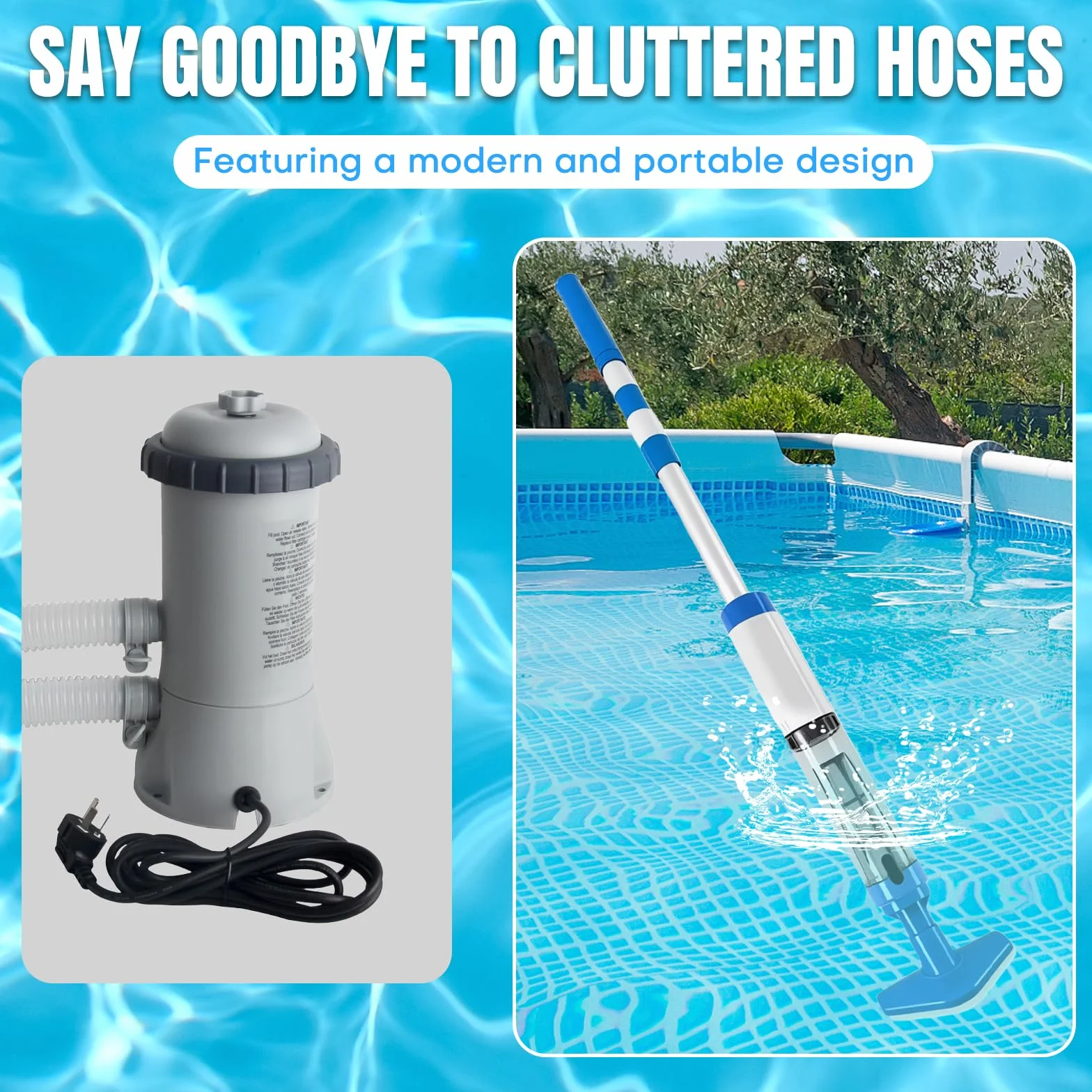 3 en 1 Aspirateur de Piscine sans Fil, Nettoyeur Électrique à Batterie Rechargeable, Aspirateur Piscine pour Spa, Bain à Remous, Piscine Hors-Sol et Piscine Enterrée