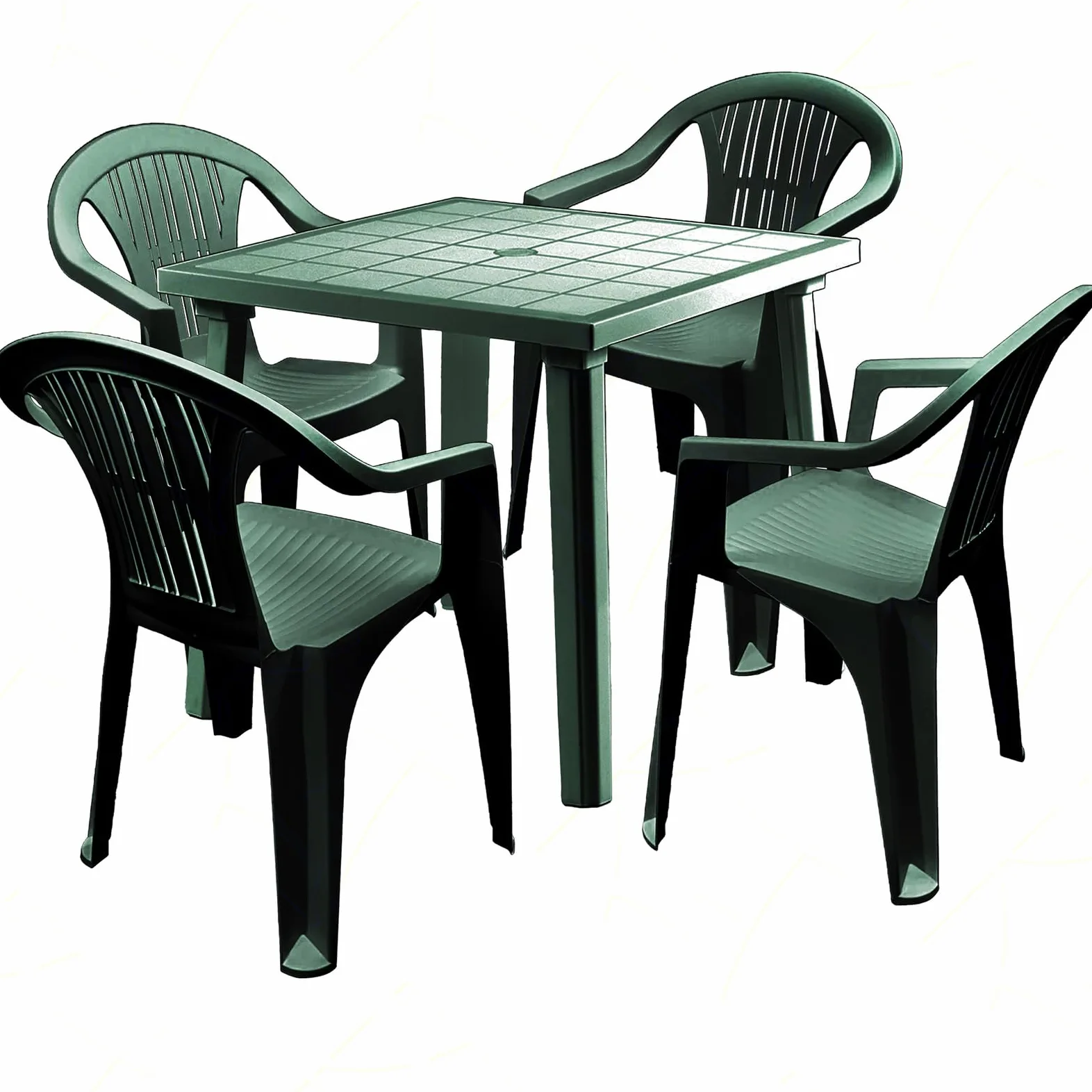 Sicignano - Lot de 4 fauteuils Ratak avec table carrée week-end 80 x 80 cm - polypropylène empilable avec accoudoirs facile à installer, mobilier intérieur extérieur jardin fabriqué en Italie