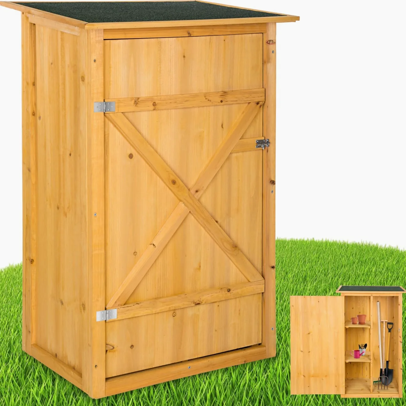 tectake® Abri de Jardin Bois Cabane de Jardin à Outils Toit Plat, Rangement et Stockage extérieurs pour Outils de Jardinage Armoire extérieure Abri de Stockage Remise Outil 75 x 56 x 118 cm