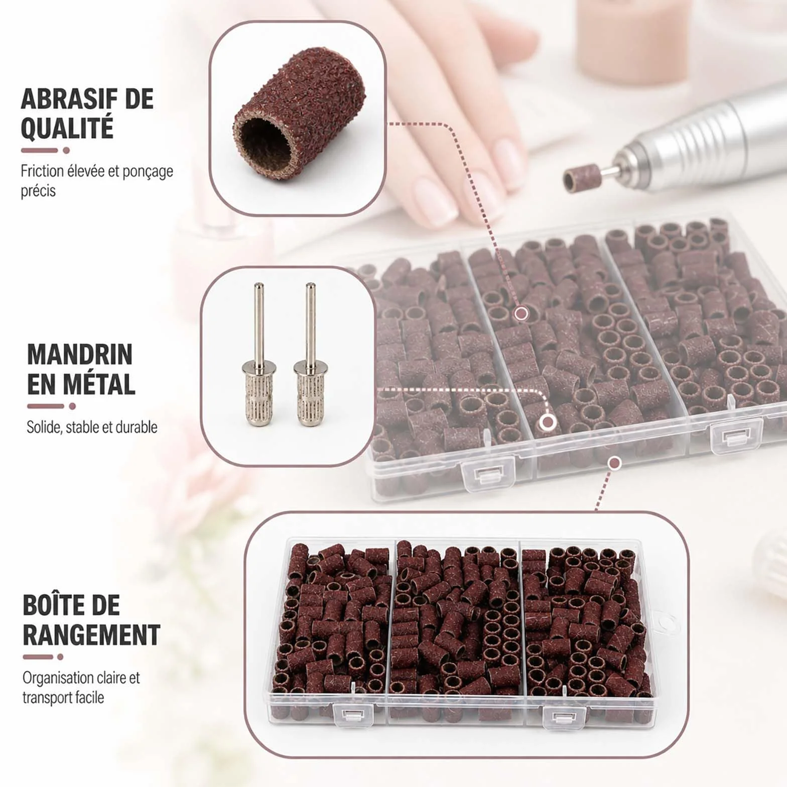 Manchon Abrasif 240 PCS, Tambour Adaptateur Embout Grain 80 120 180 pour Outils Rotatifs Ponçage Céramique Pierre