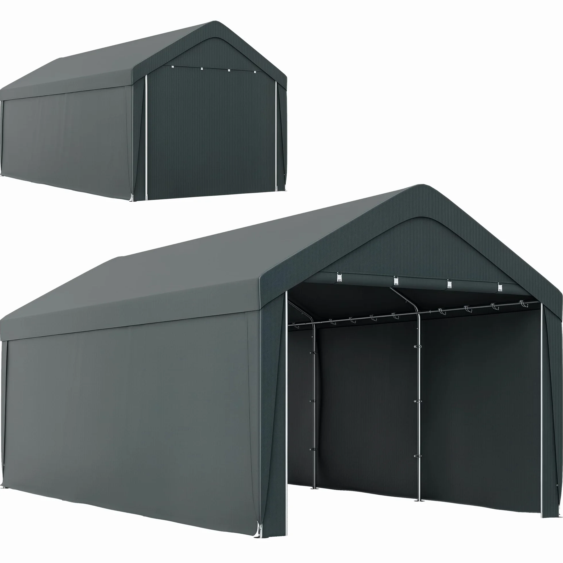 Outsunny Carport Tente de Garage 3 x 6 m, abri Voiture extérieur, Tente de Stockage avec parois latérales Amovibles et 2 Portes zippées enroulables, carport pour Voiture, Camion, Bateau, Gris foncé