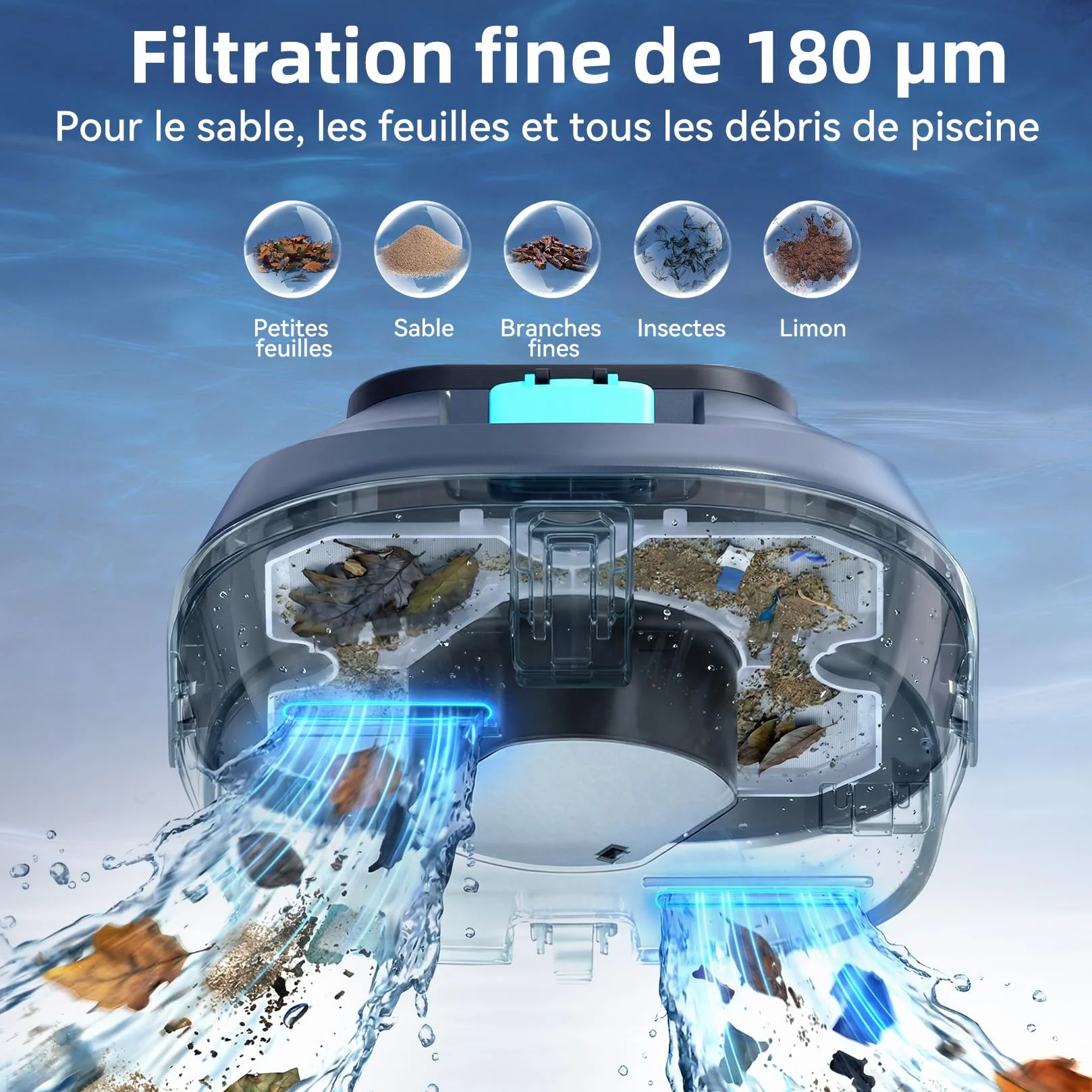 Pondee X2 Robot Piscine sans Fil 200 Min Autonomie Aspirateur Piscine Hors Sol 120 m²